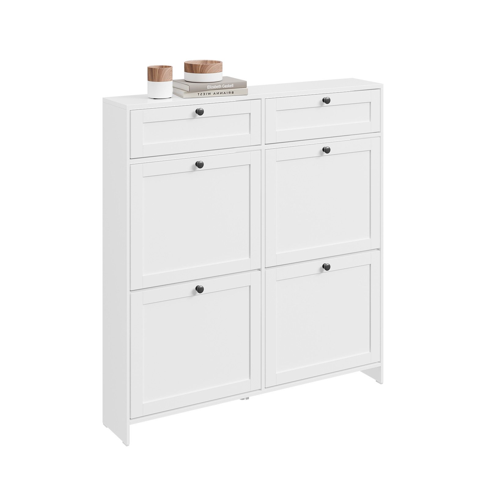 SoBuy Schuhkipper FSR207, Schuhschrank schmal, Schuhregal Schuhkommode, Schuhschrank mit 2/4 Klappen, mit Schubladen, Ideal für schmale Flure