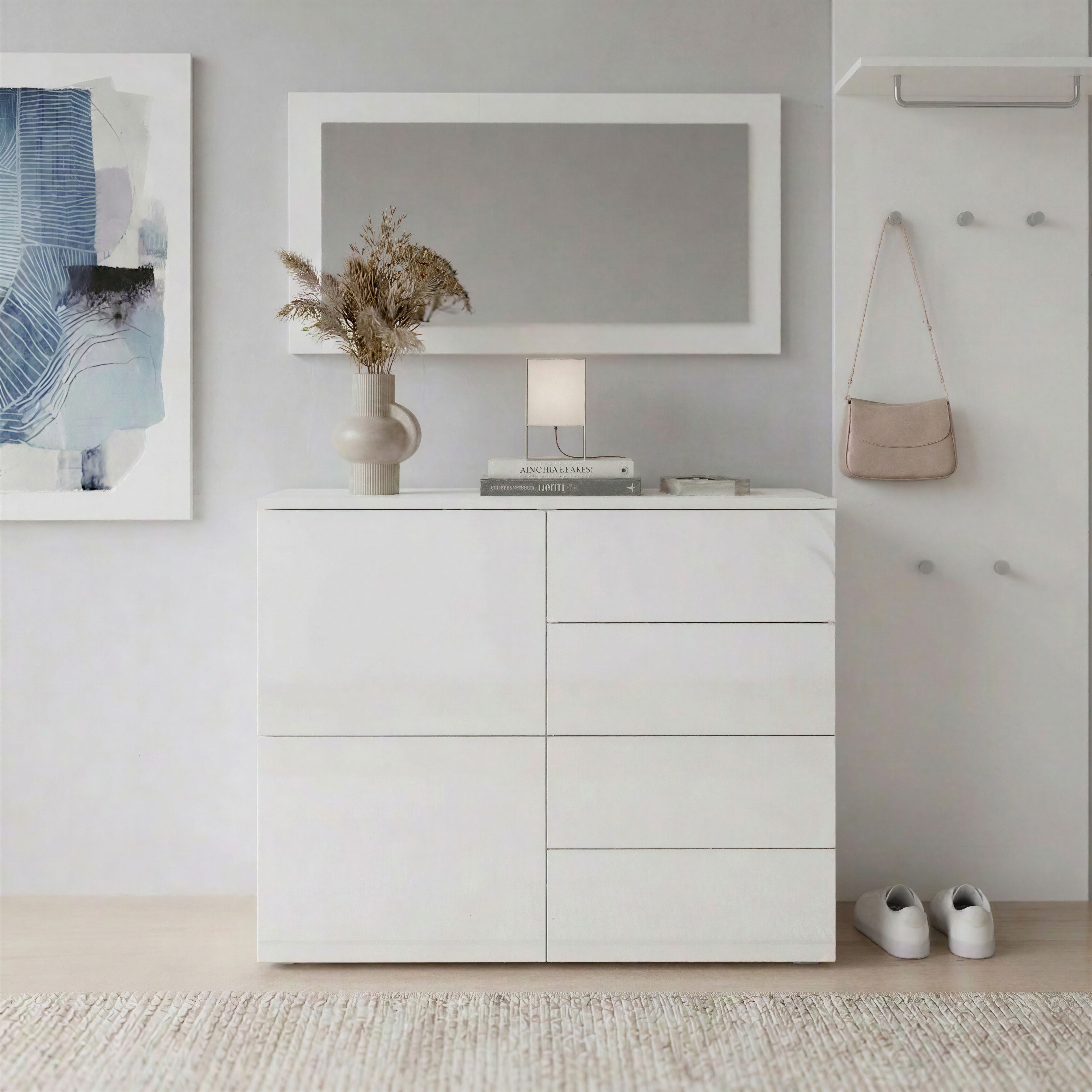 borchardt Möbel Kommode Rova, Sideboard Breite 93 cm, Mit praktischer Push-to-open-Funktion, 2 Türen und 4 Schubkästen