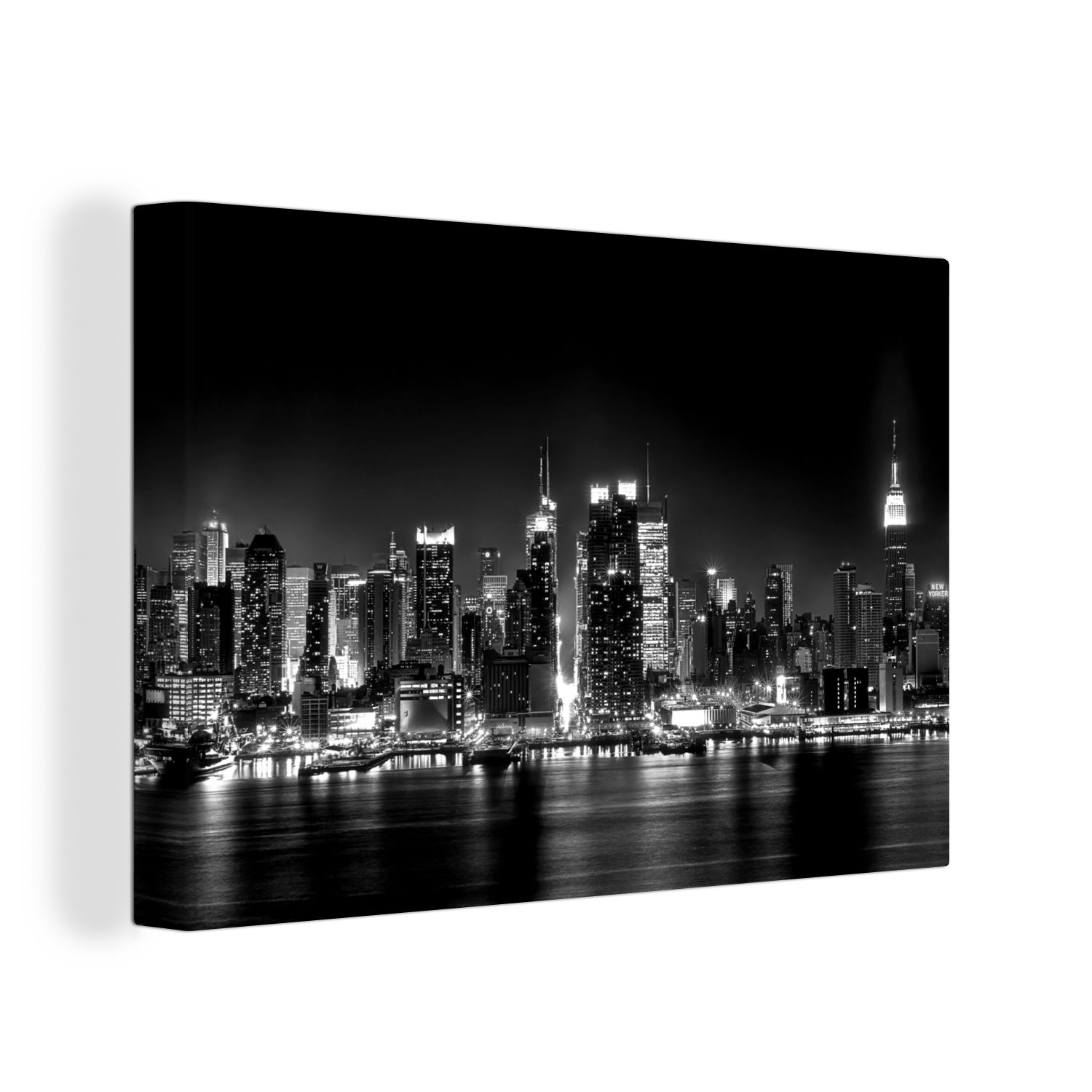 St), und Aufhängefertig, cm Wanddeko, New Leinwandbilder, - weiß, Wandbild 30x20 Leinwandbild schwarz Skyline OneMillionCanvasses® Yorker (1