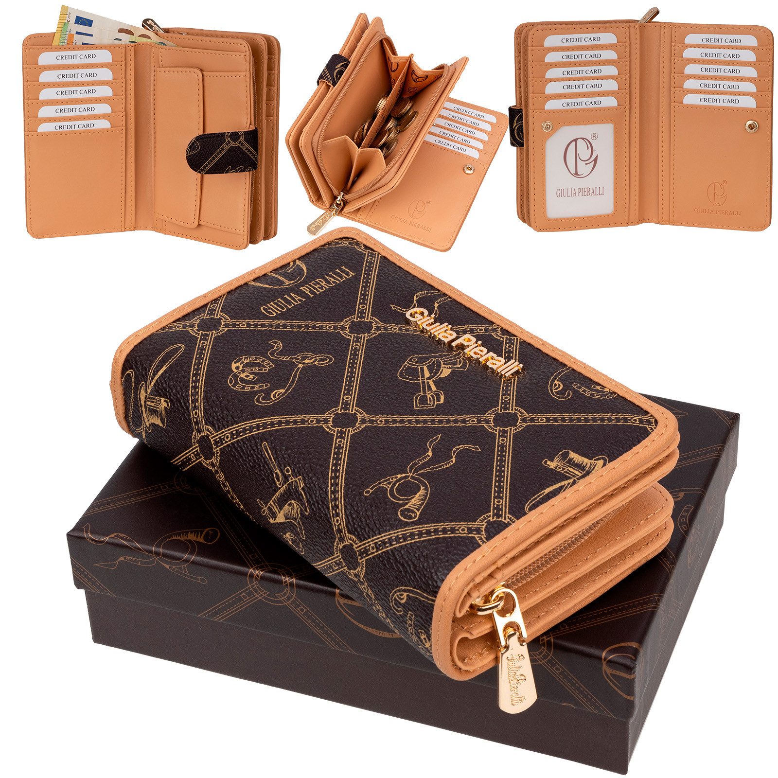 Giulia Pieralli Geldbörse Giulia Pieralli Damen Geldbörse Geldbeutel Brieftasche Portmonee XXL, Damen Geldbörse klappbar mit Reißverschluss Portemonnaie Geldbeutel