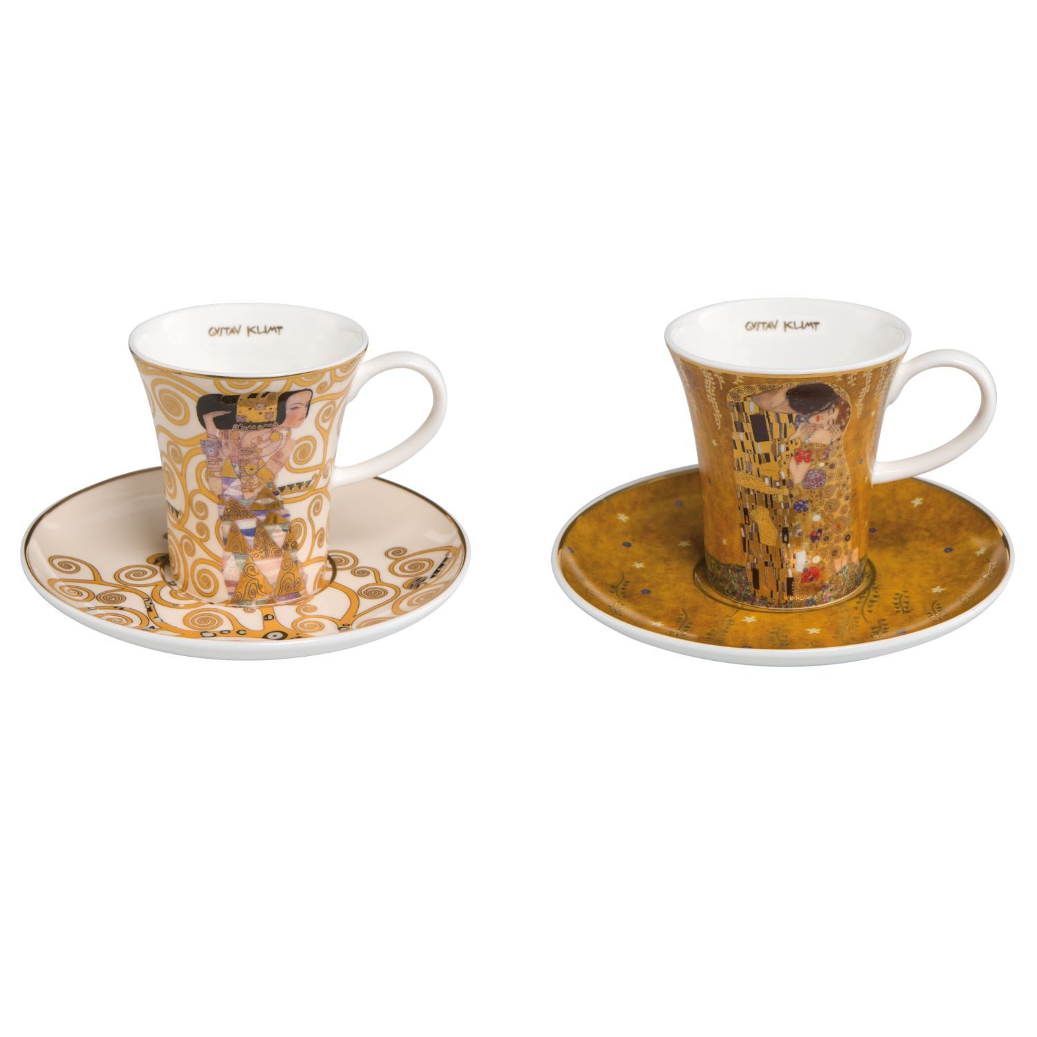 Goebel Espressotasse Gustav Klimt, Porzellan, Spülmaschinengeeignet, Gold, Der Kuss + Die Erwartung, H: 8cm