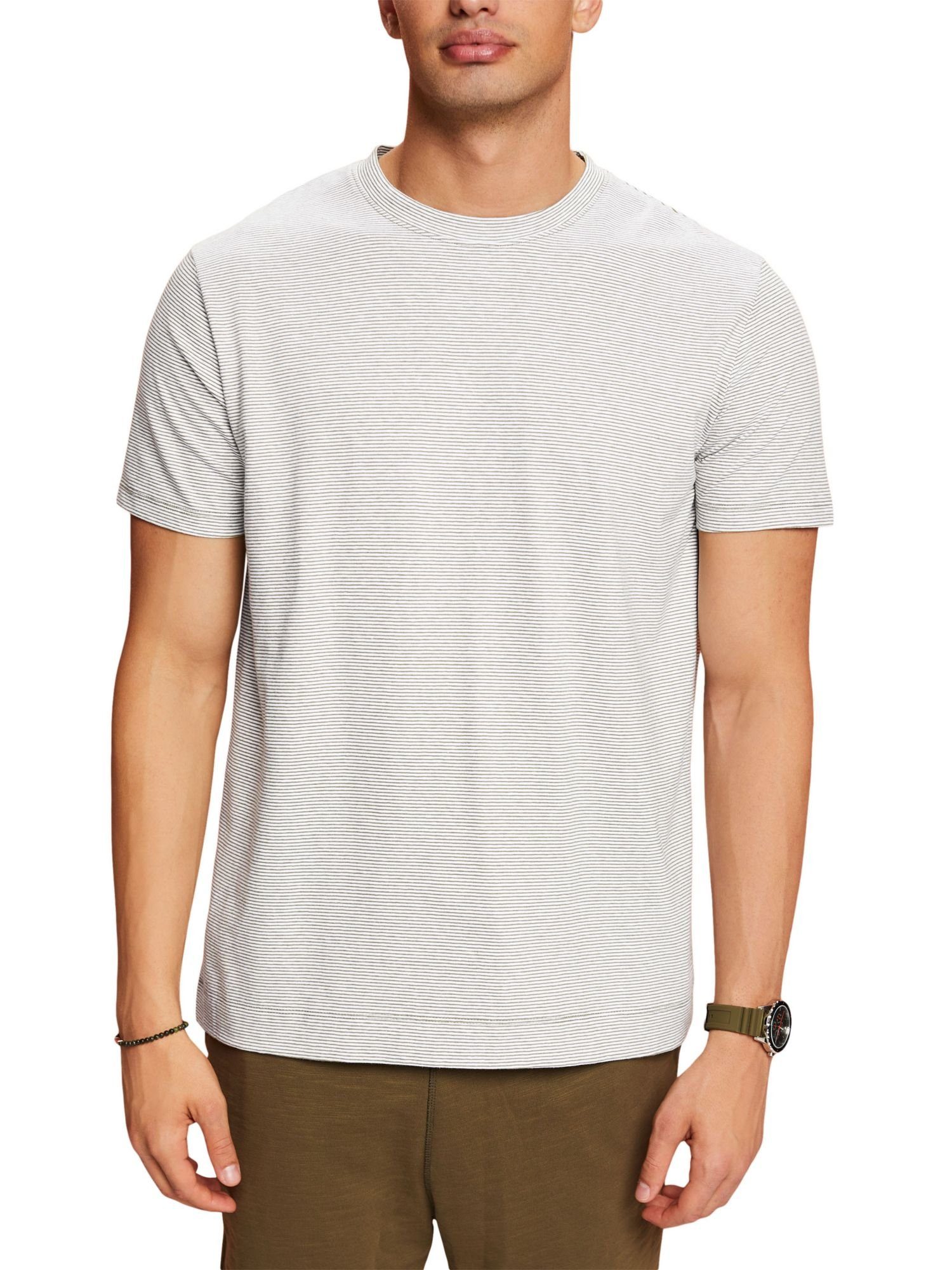 T-Shirt (1-tlg) T-Shirt, Collection Baumwolle-Leinen-Mix Gestreiftes Esprit Jersey GREEN LEAF