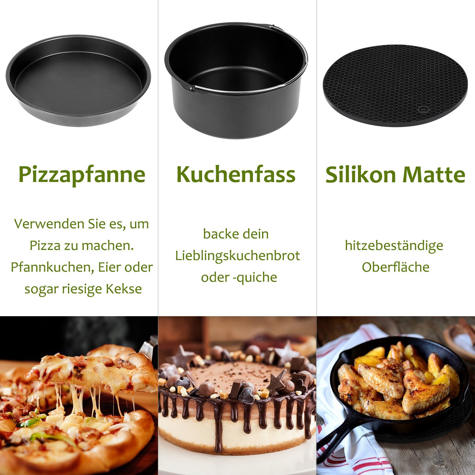 Clanmacy Küchenmaschinen Zubehör-Set Heißluftfritteuse-Zubehör Fritteuse Airfryer Backform Heißluftofen