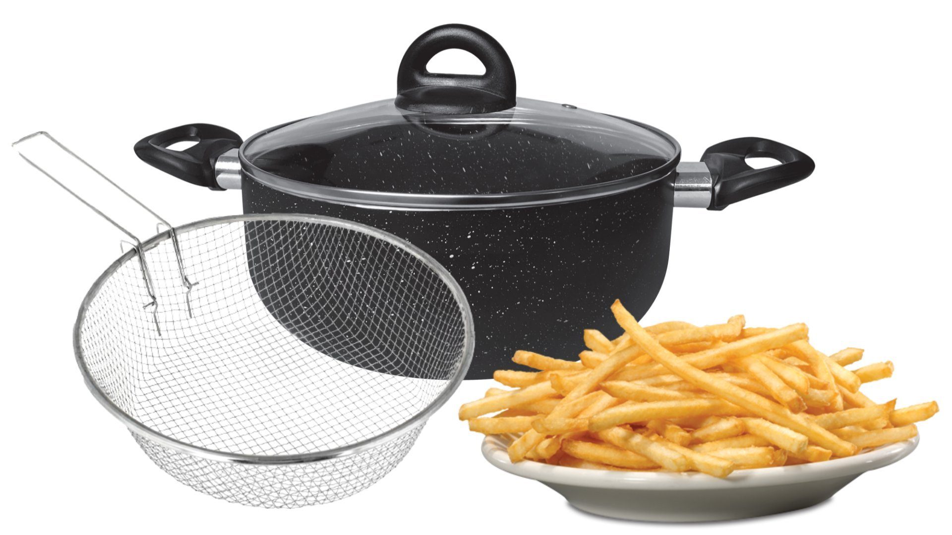 Fritteuse Sieb Induktion Frittiertopf Pommes Frittiertopf tlg Deckel Korb 3 Cheffinger