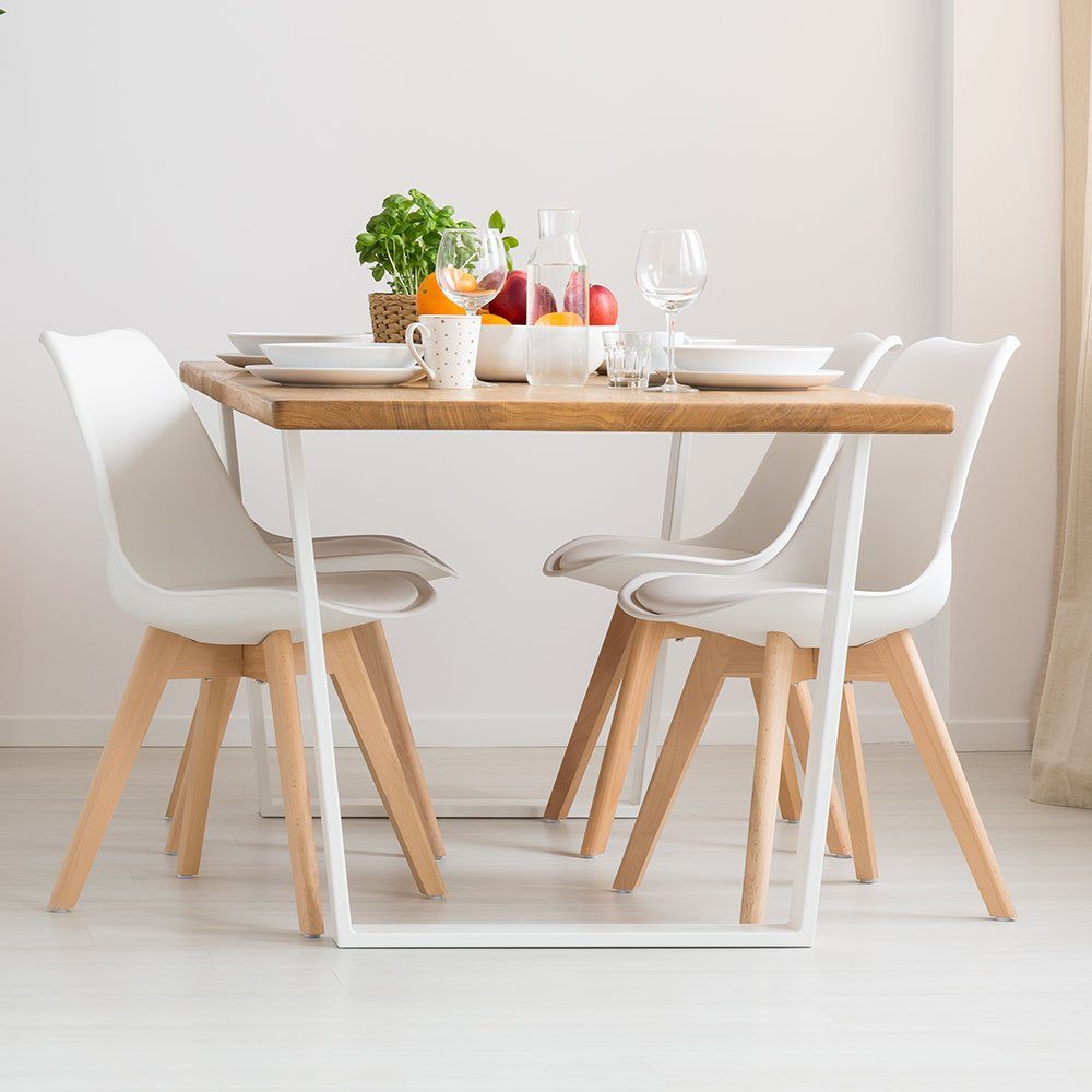 etc-shop Stuhl, Esszimmerstühle Eiche weiß Schalenstühle 4er Set Küchenstühle