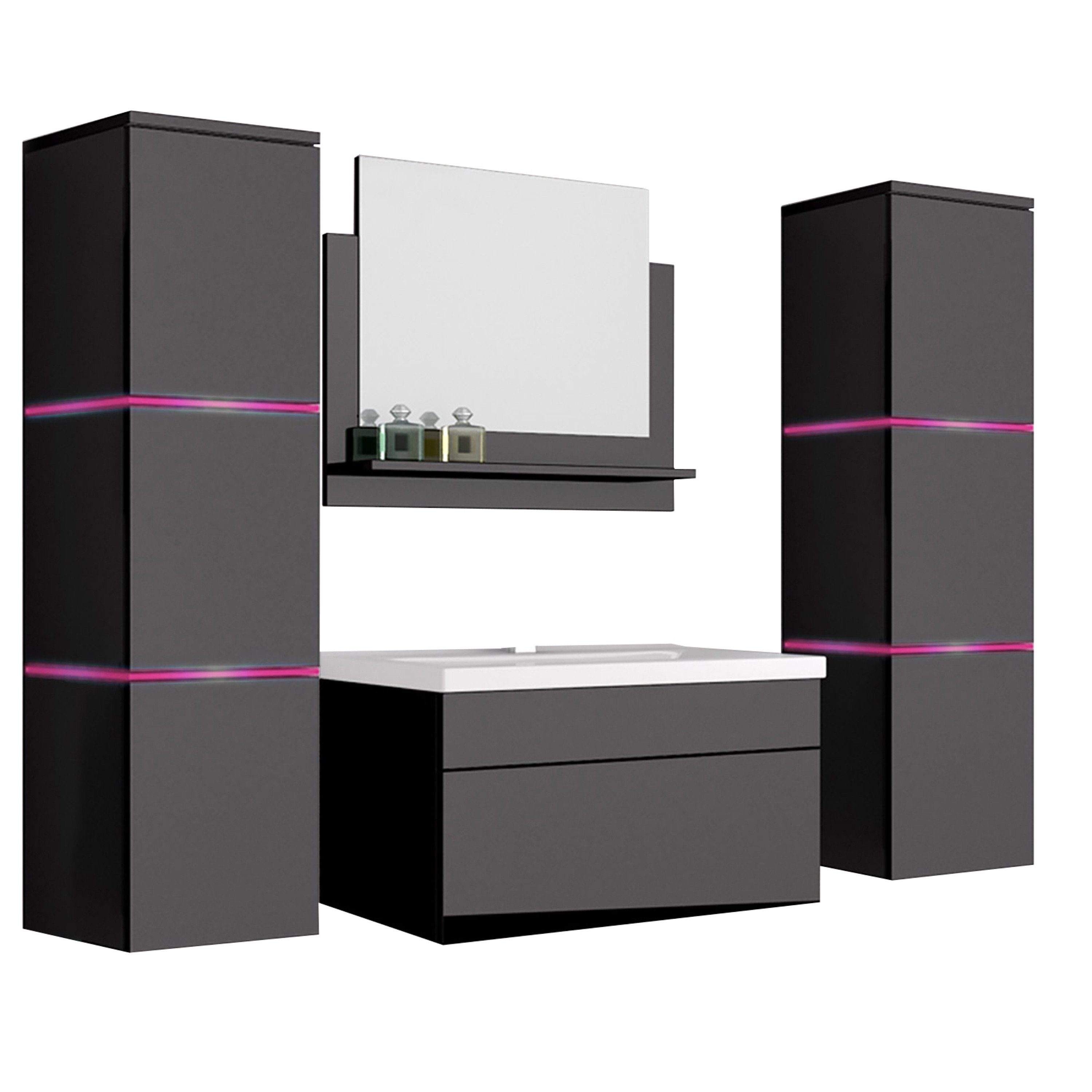 Aileenstore Badmöbel-Set Island 60, (inkl. Spiegel und Waschbecken), Breite 61 cm, Push to Open System, hochglanz