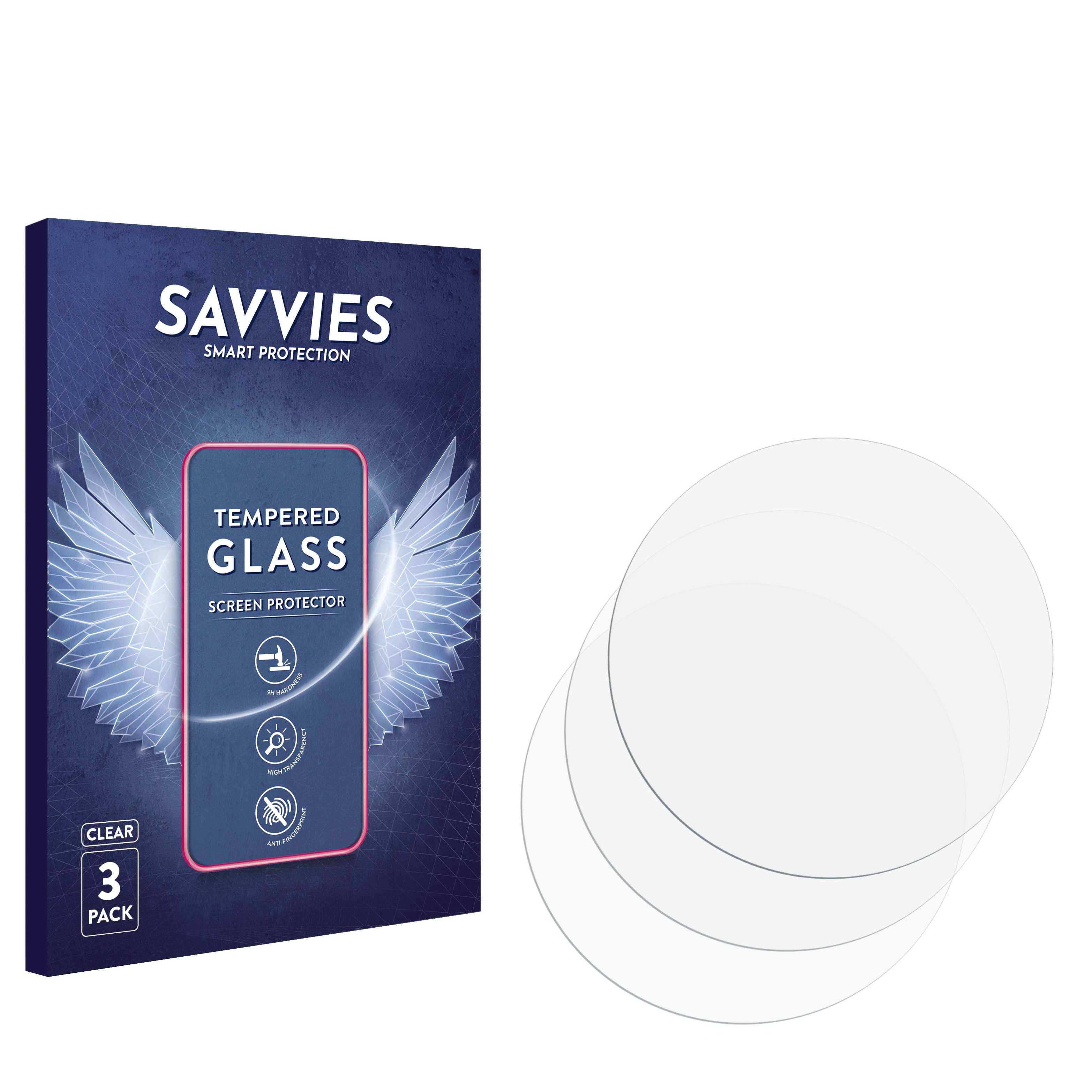 Savvies Displayschutzglas Schutzglas für Armbanduhren (Kreisrund, ø: 38 mm), 3 Stück, Displayschutz 9H Glas Klar Transparent