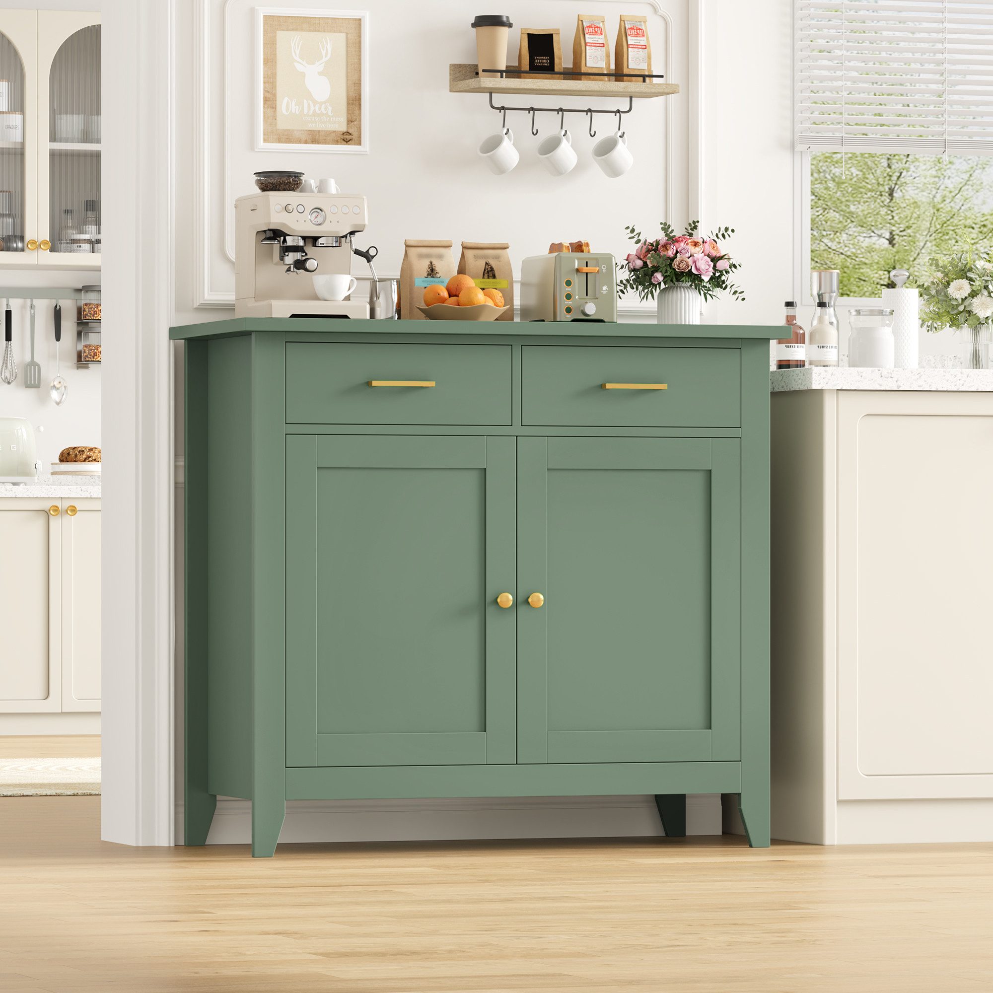 HOMECHO Buffet Sideboard Weiß Küchenschrank mit 2 Schubladen 2 Türen