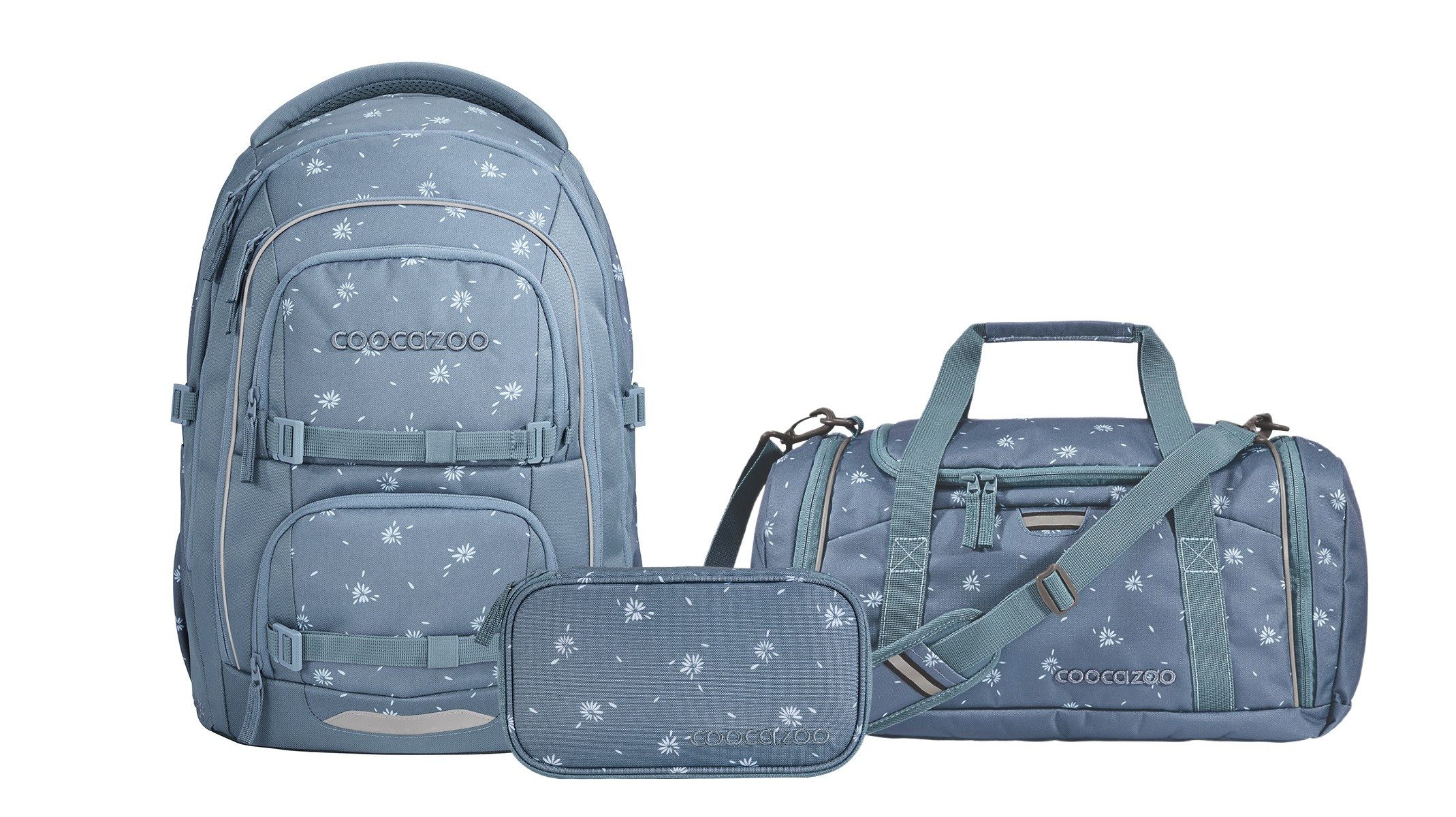 coocazoo Schulranzen Schulrucksack-Set PORTER, Bloomy Daisy 3-teilig (3-teilig), ergonomisch, Körpergröße: 135 - 180 cm, Easy-Grow-System