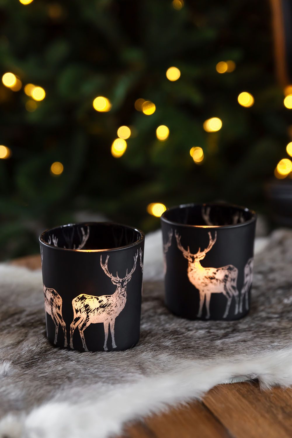 EDZARD Windlicht Tiu (2er Set), Glas, Hirsch-Motiv, schwarz, H 8 cm, Ø 7 cm günstig online kaufen