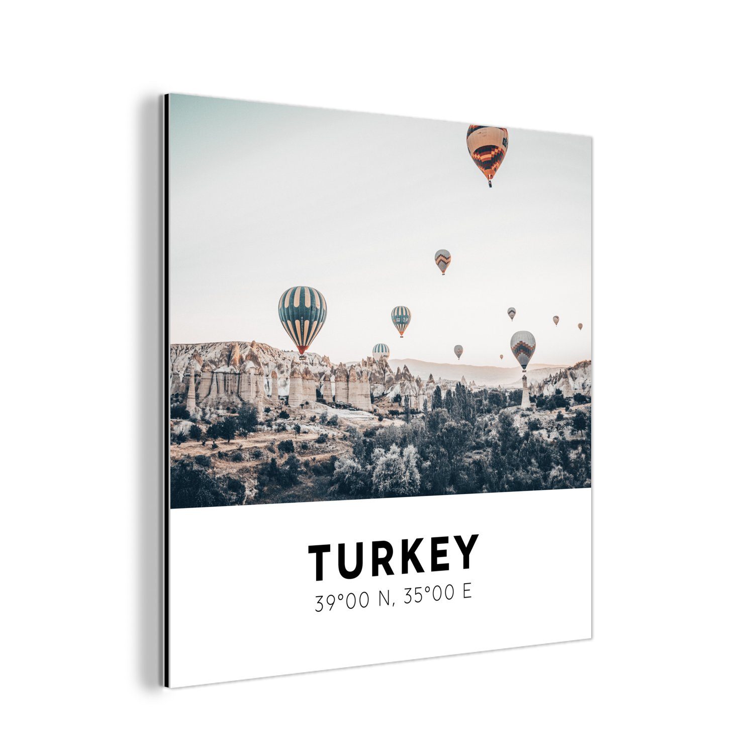 MuchoWow Metallbild Türkei - Heißluftballon - Bäume, (1 St), Alu-Dibond-Druck, Gemälde aus Metall, Aluminium deko