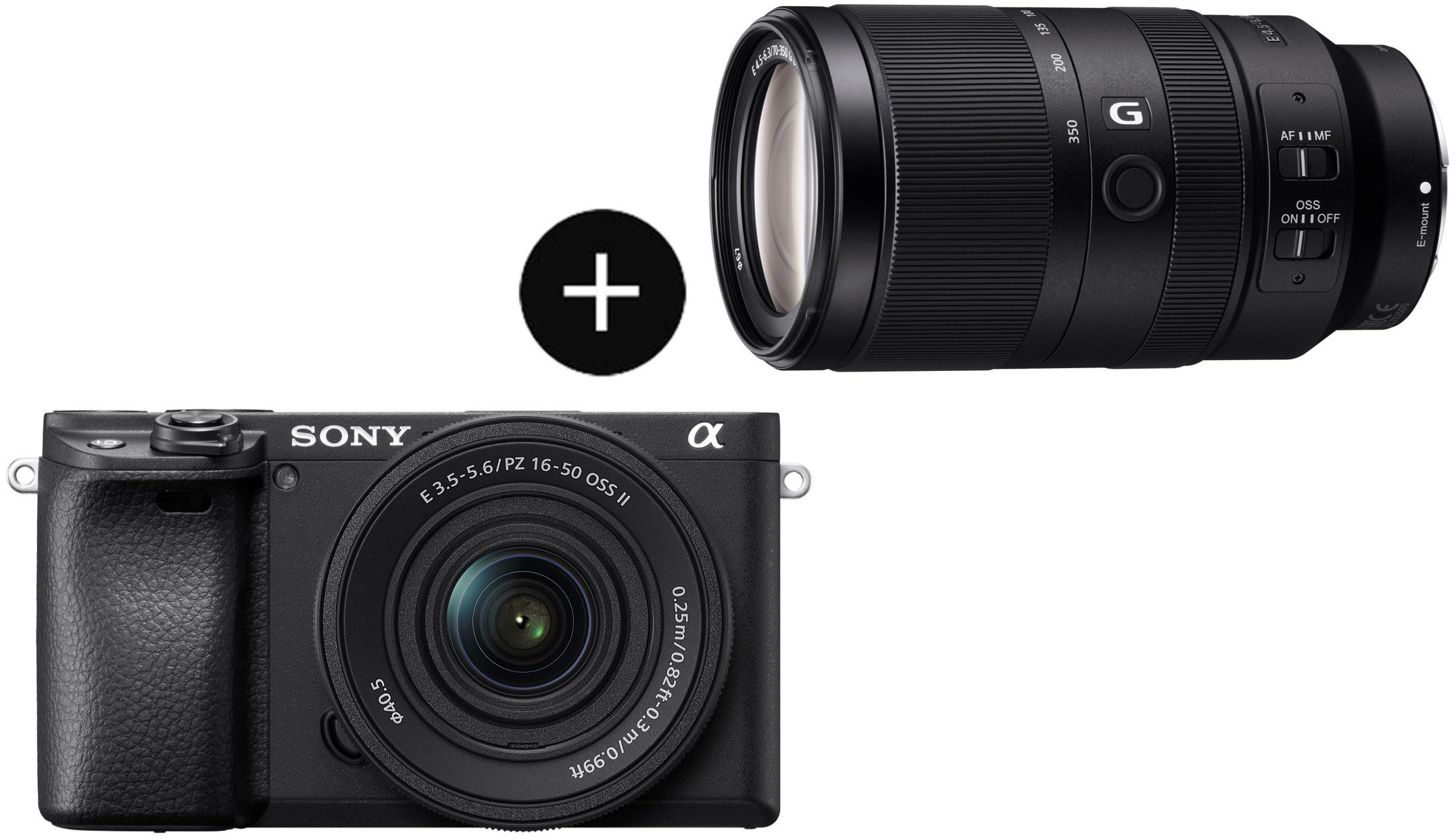 Sony Set: SEL70350G Objektiv + Alpha 6400AKB APS-C Systemkamera (SEL-P16502, SEL-70350G, 24,2 MP, Bluetooth, NFC, WLAN, 25 MP, 4K Video, 180° Klapp-Display, 0.02 Sek. Echtzeit-Autofokus)