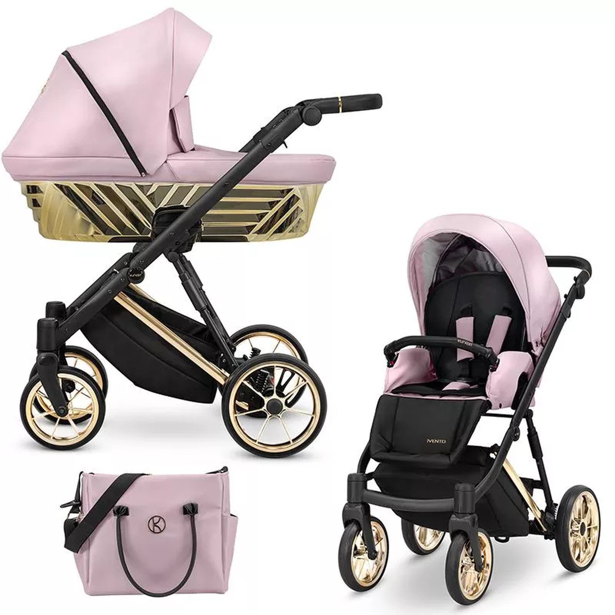 KUNERT Kombi-Kinderwagen Ivento Glam 2in1 Kinderwagen mit Goldrahmen, 3D-Gondel mit modernistischer Form, leichtes und kompaktes Gestell