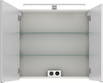 Saphir Spiegelschrank 6005 Sprint Badschrank, 2 Spiegeltüren, 2 Einlegeböden, 75 cm breit inkl. LED-Beleuchtung, Türdämpfer, Schalter-/Steckdosenkombination