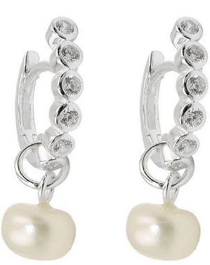 unbespielt Paar Creolen Ohrringe mit Süßwasserzuchtperle und Zirkonias 925 Silber 24 x 3 mm, Silberschmuck für Damen