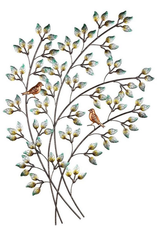 GILDE Dekoobjekt 2tlg. Metall Wandrelief Wand Metall Bild Vögel im Baum