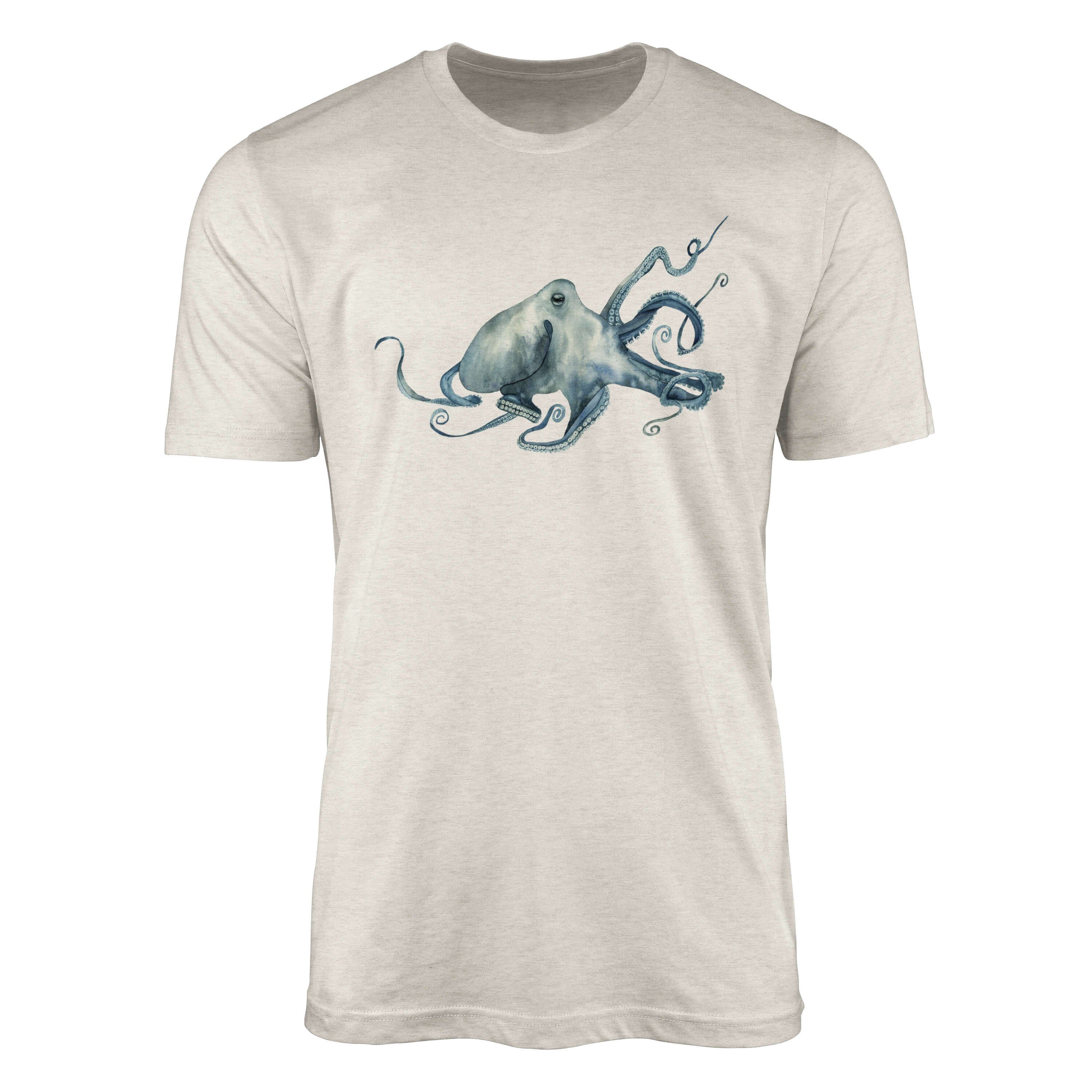 Sinus Art T-Shirt Herren Shirt 100% gekämmte Bio-Baumwolle T-Shirt Oktopus Wasserfarben Motiv Nachhaltig Ökomode aus (1-tlg)