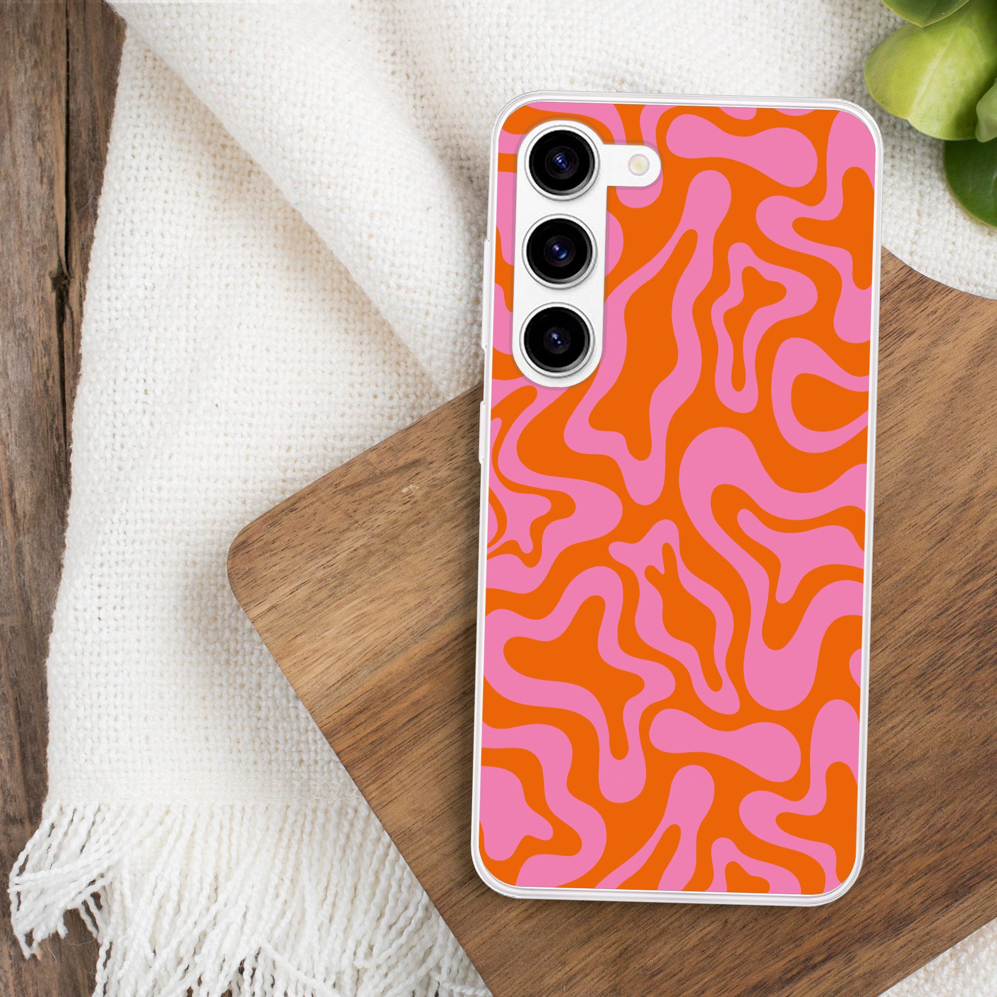 MuchoWow Handyhülle für Samsung Galaxy S23 Muster - Rosa - Orange - Abstrakt - Modern, Phone Case, Silikon, Schutzhülle Dünn