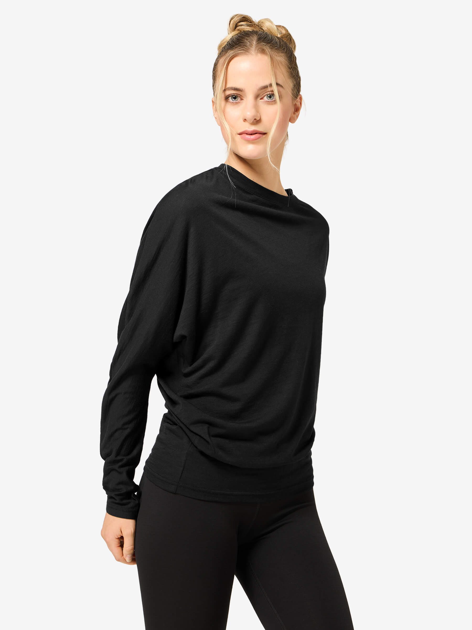 SUPER.NATURAL Langarmshirt für Damen,Merino W YOGA LOOSE LS mit Sport-Motiv, atmungsaktiv