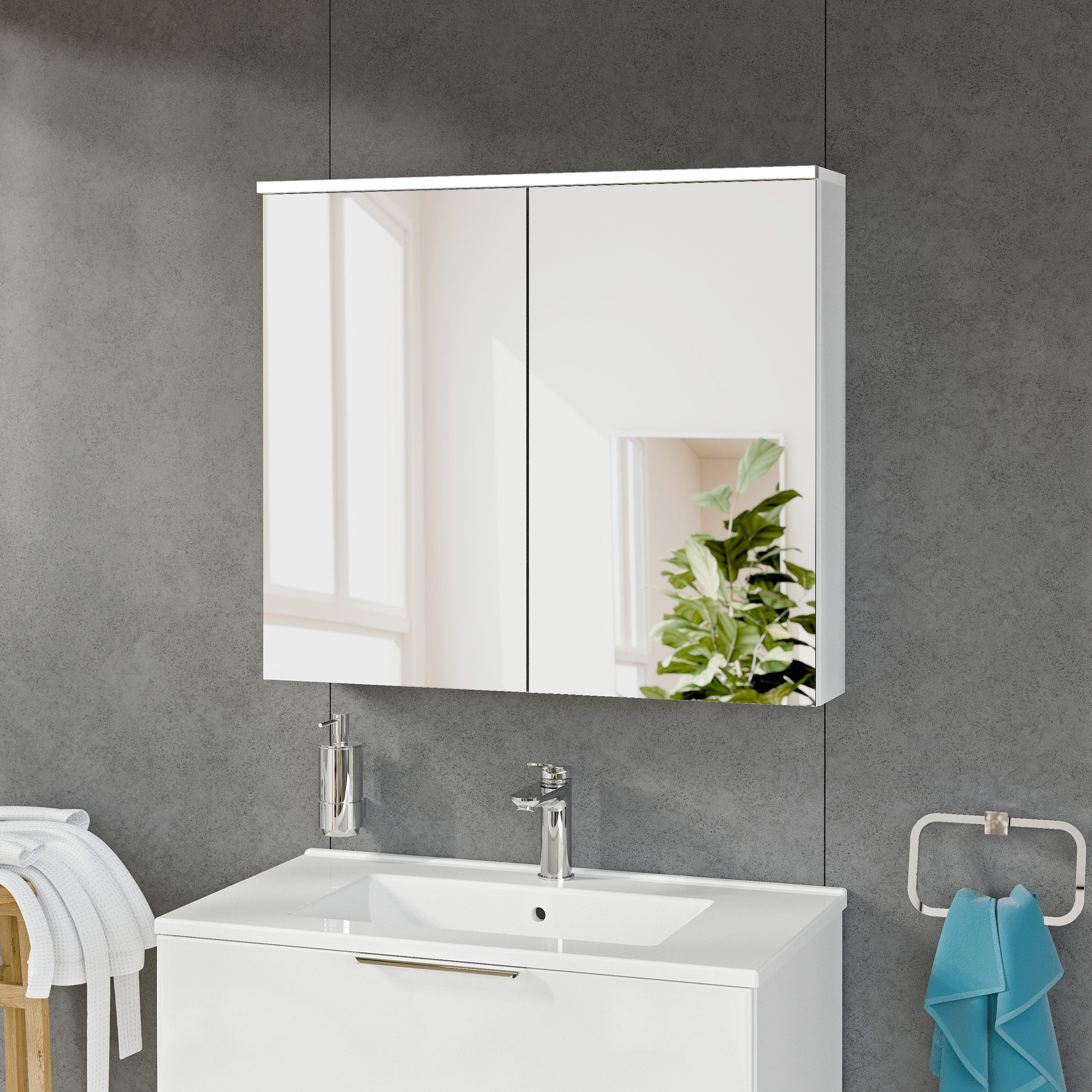 Bernstein Badezimmerspiegelschrank SOLO 80cm Weiß matt LED-Spiegelschrank 2-türig