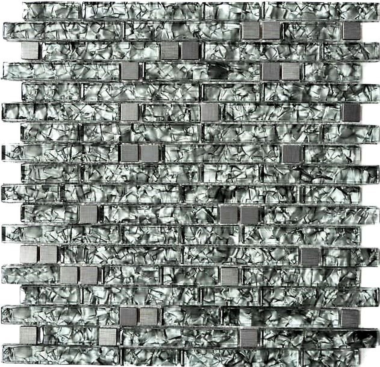 Mosaikfliesen Mosaikfliesen Stäbchen Mosani Glasmosaik Edelstahl anthrazit