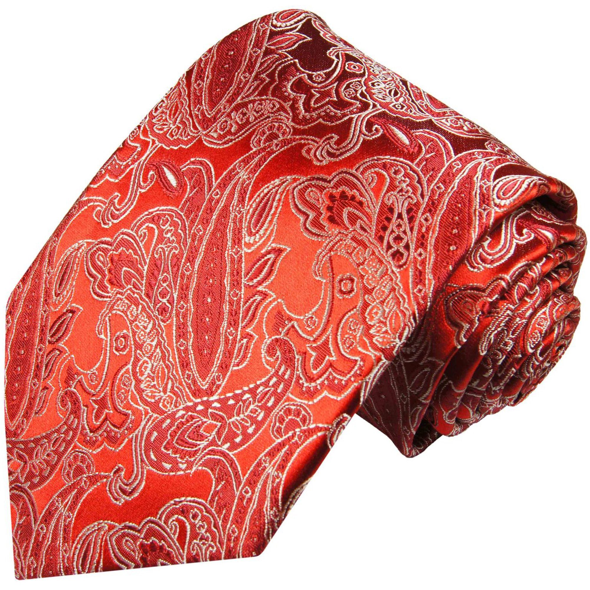 Paul Malone Krawatte Elegante Seidenkrawatte Herren Schlips paisley brokat 100% Seide Breit (8cm), rot 926