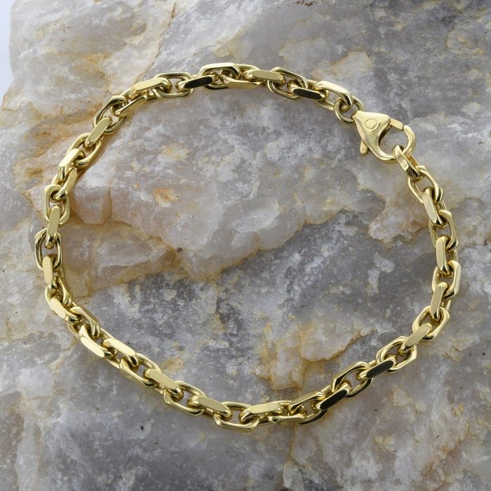 HOPLO Goldarmband 3 8 mm 19 cm 585 - 14 Karat Gold Armkette Ankerkette diamantiert massiv Gold hochwertige Goldkette 13 9 g