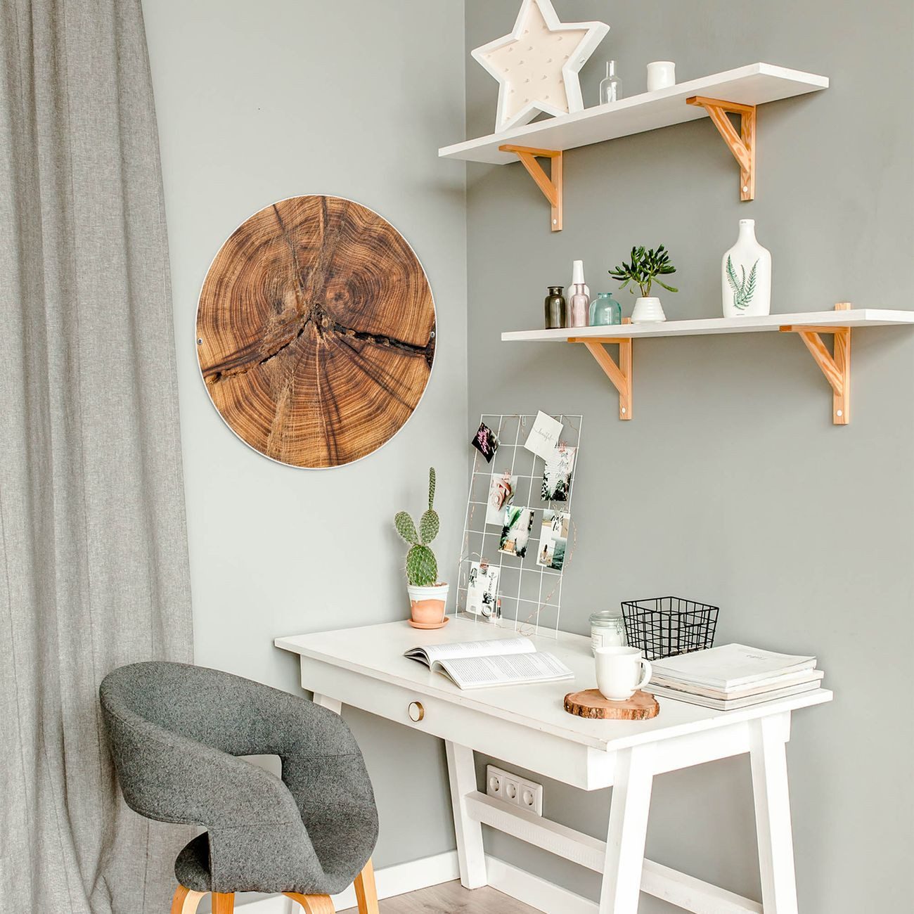 banjado Magnettafel Stahl Rund Jahresringe, (inkl. 4 Magnete, Runde Stahlmagnettafel)