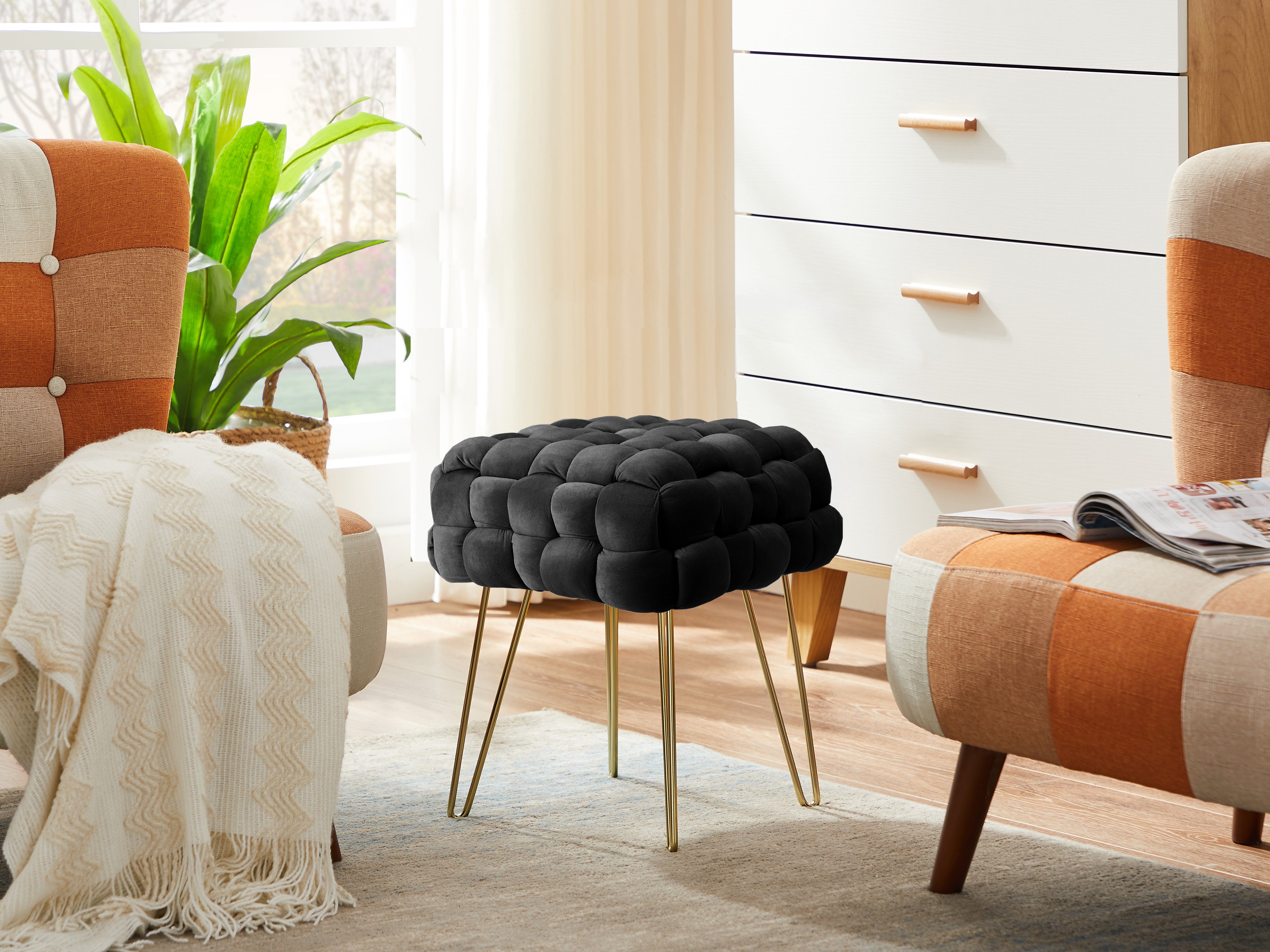 Zedelmaier Sitzhocker Samt-Hocker Quadratischer mit Metallbeinen günstig online kaufen