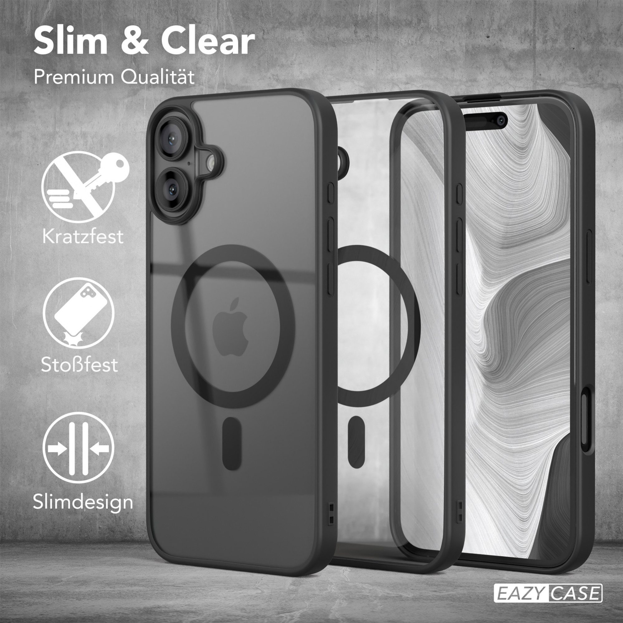 EAZY CASE Handyhülle Transparente Hülle mit MagSafe für iPhone 16 Plus 6,7 Zoll, Qi Charging kompatibel, Silicon Case, Slimcover Displayschutz, Schwarz – Bild 5 von 5