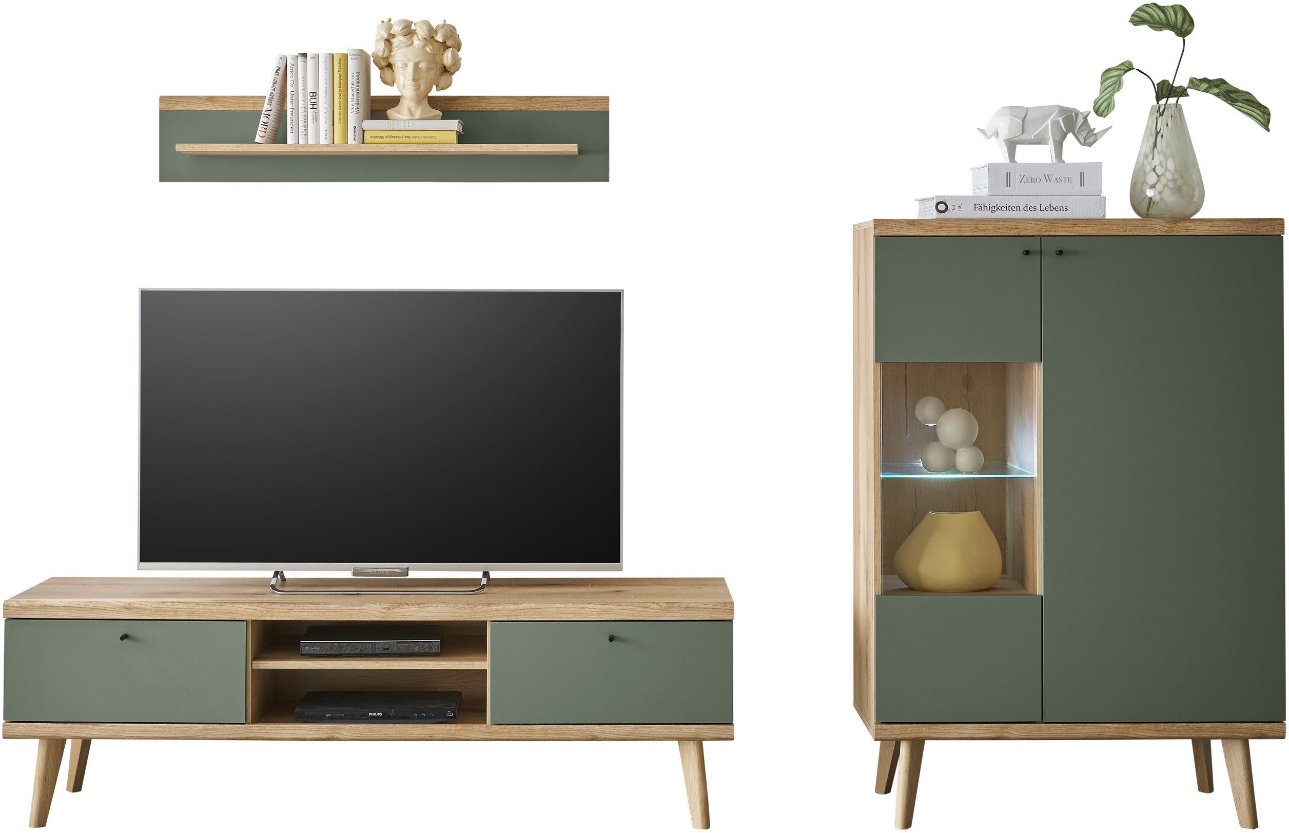 Home affaire Wohnwand MAVAS, (Set, 3-St), in moderner Trendfarbe, Griffe aus Metall (Schwarz), Breite 260 cm