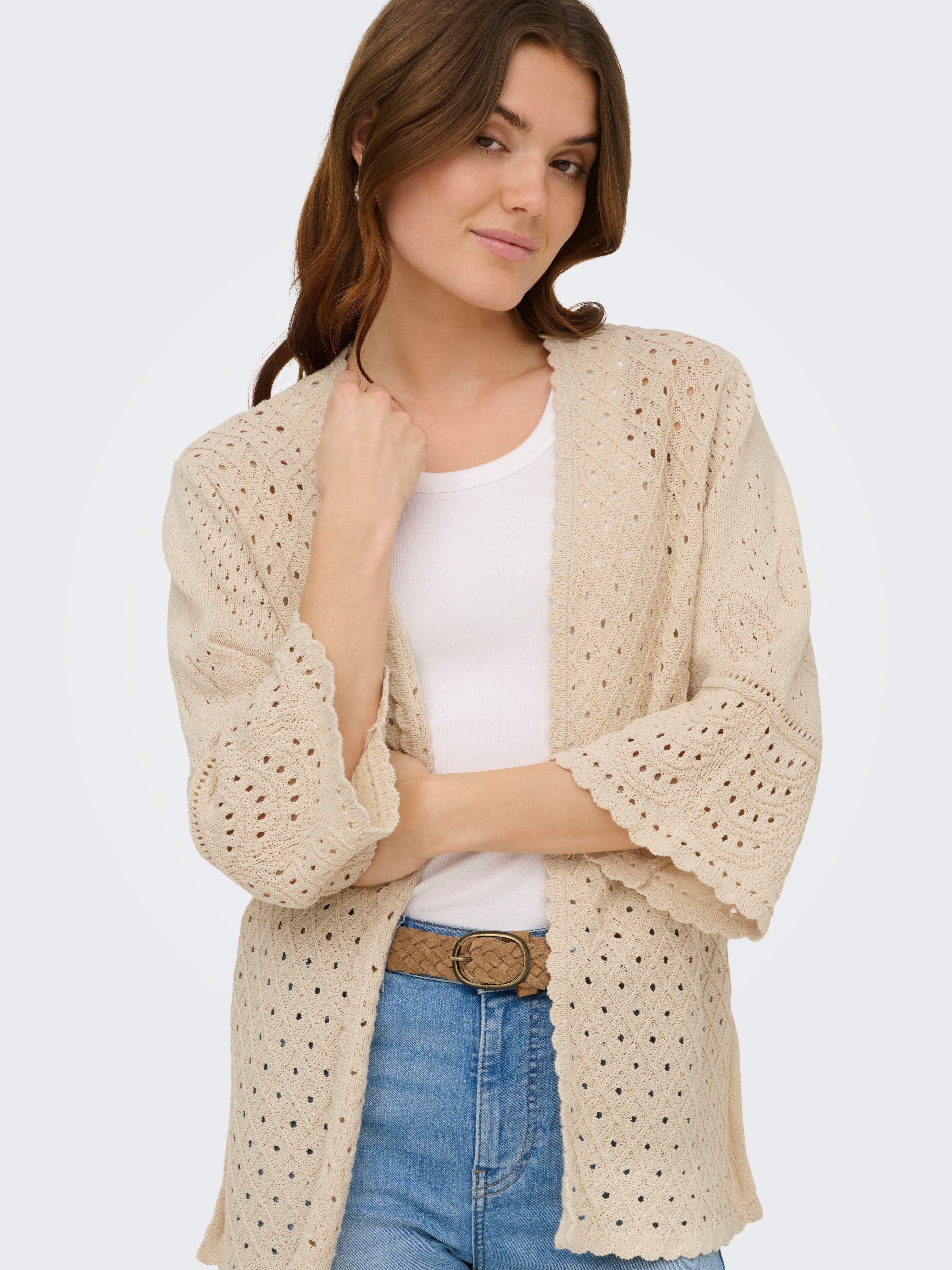 ONLY Strickjacke ONLLUZA 3/4 V-NECK LONG KIMONO KNT Baumwollmischung, regular fit, V-Ausschnitt – Bild 2 von 5