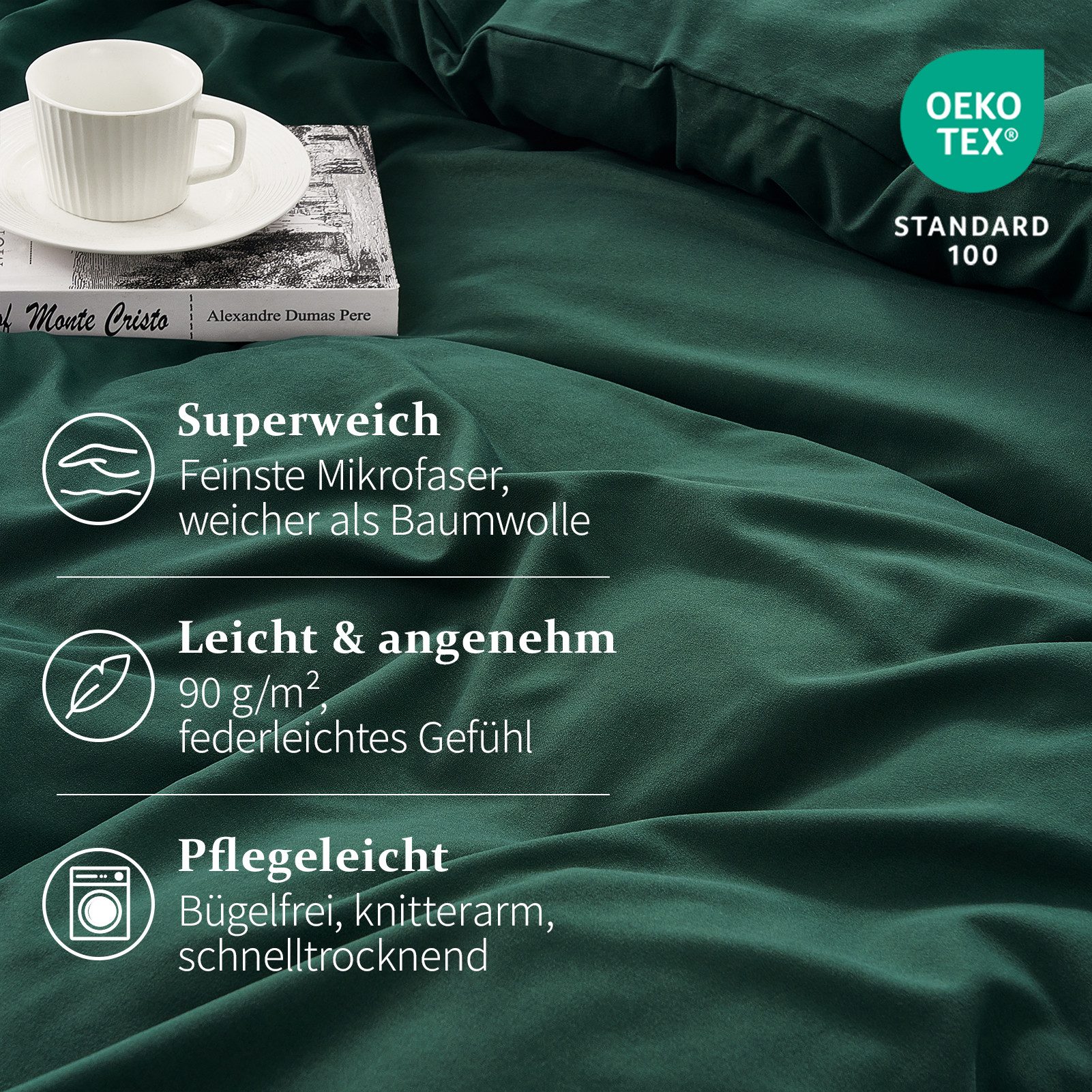 Topfinel Bettwäsche 135 x 200 4 teilig Leicht flanell mit reißverschluss kühlend bügelfrei, 90g/m² Flanell und Mikrofaser, 4 teilig, bettwäsche 135 x 200 sale einfarbig frühling sommer herbst winter