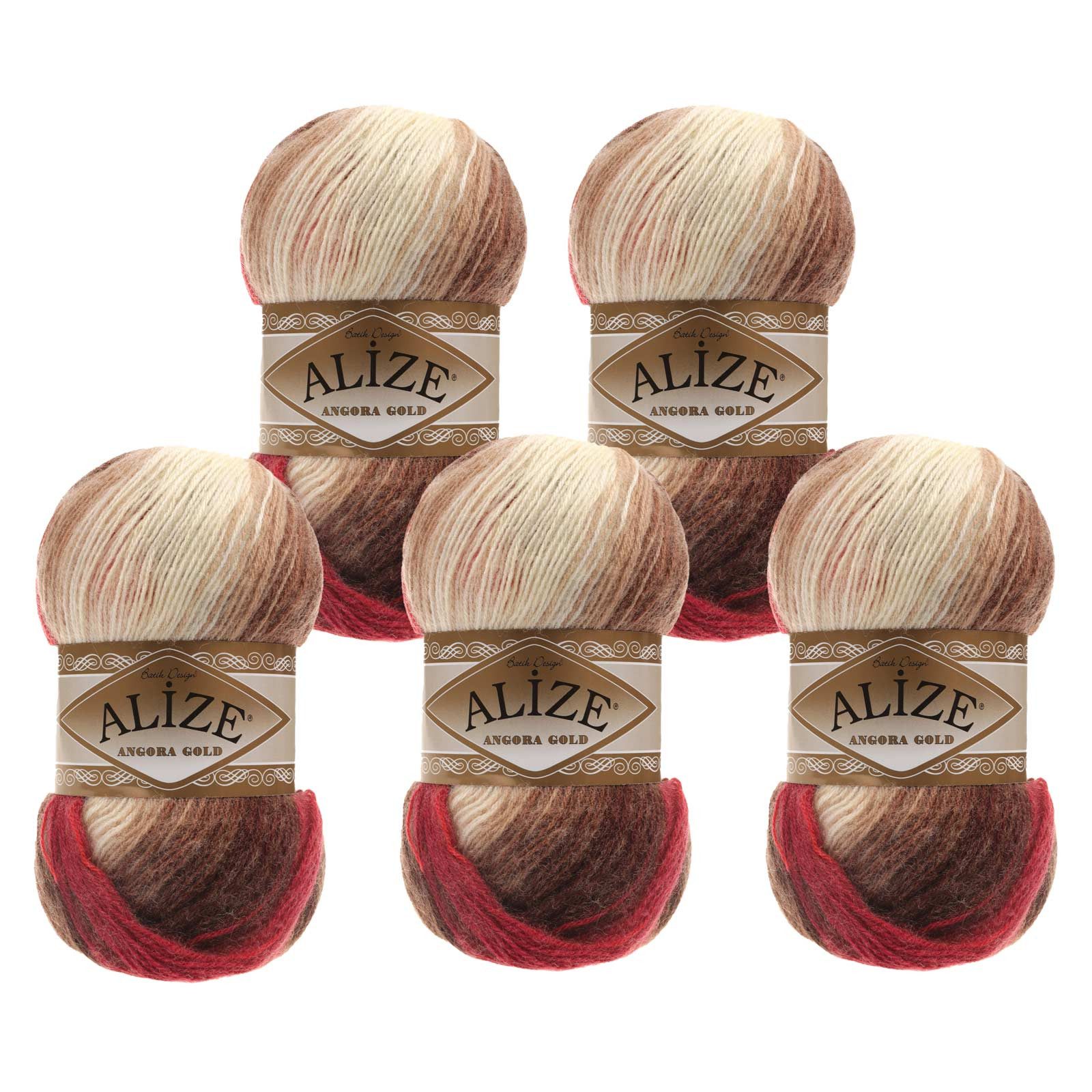 Alize 5 x 100g Farbverlaufsgarn Alize Angor Gold Batik 20% Wolle Winterwolle Häkelwolle, 2750 m (Sparpaket, 5-St), 4574 St.Pauli