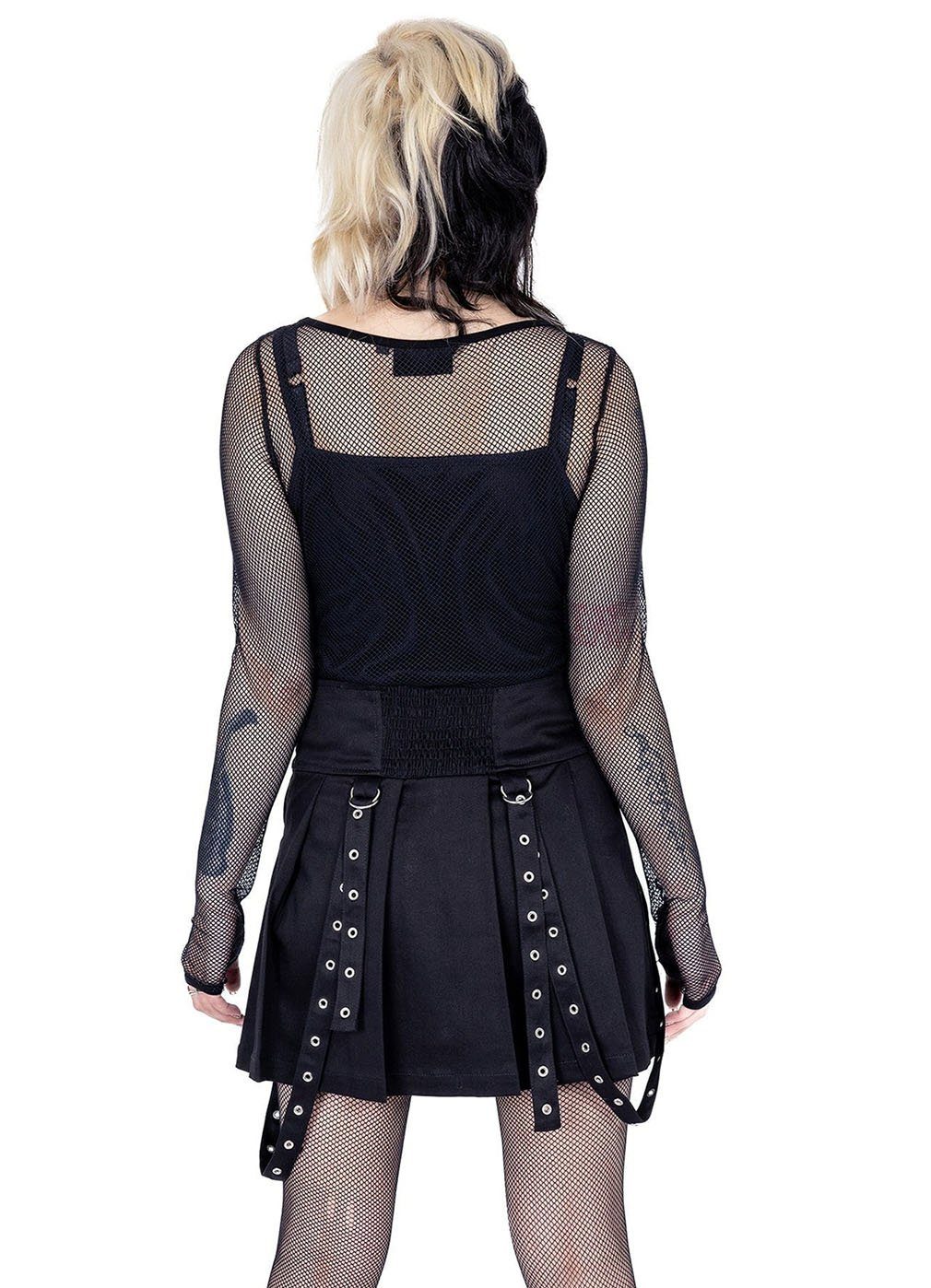 Heartless Plisseerock Louella Goth Nieten Ösen Gothic Riemen Plissiert Strapsen