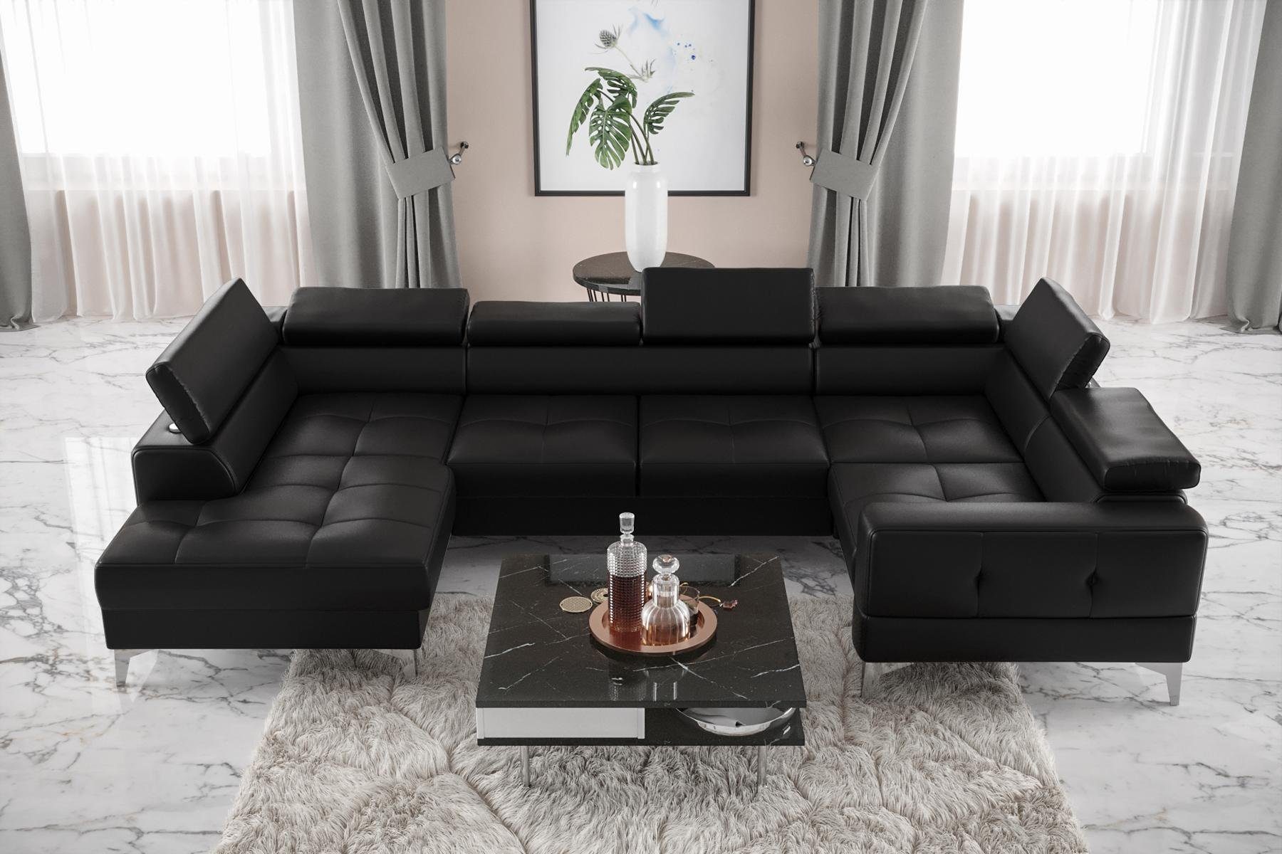 JVmoebel Ecksofa Modern Europe U-Form Schwarz Stoff in Luxus Ecksofa Textil, Automatik Couch Made