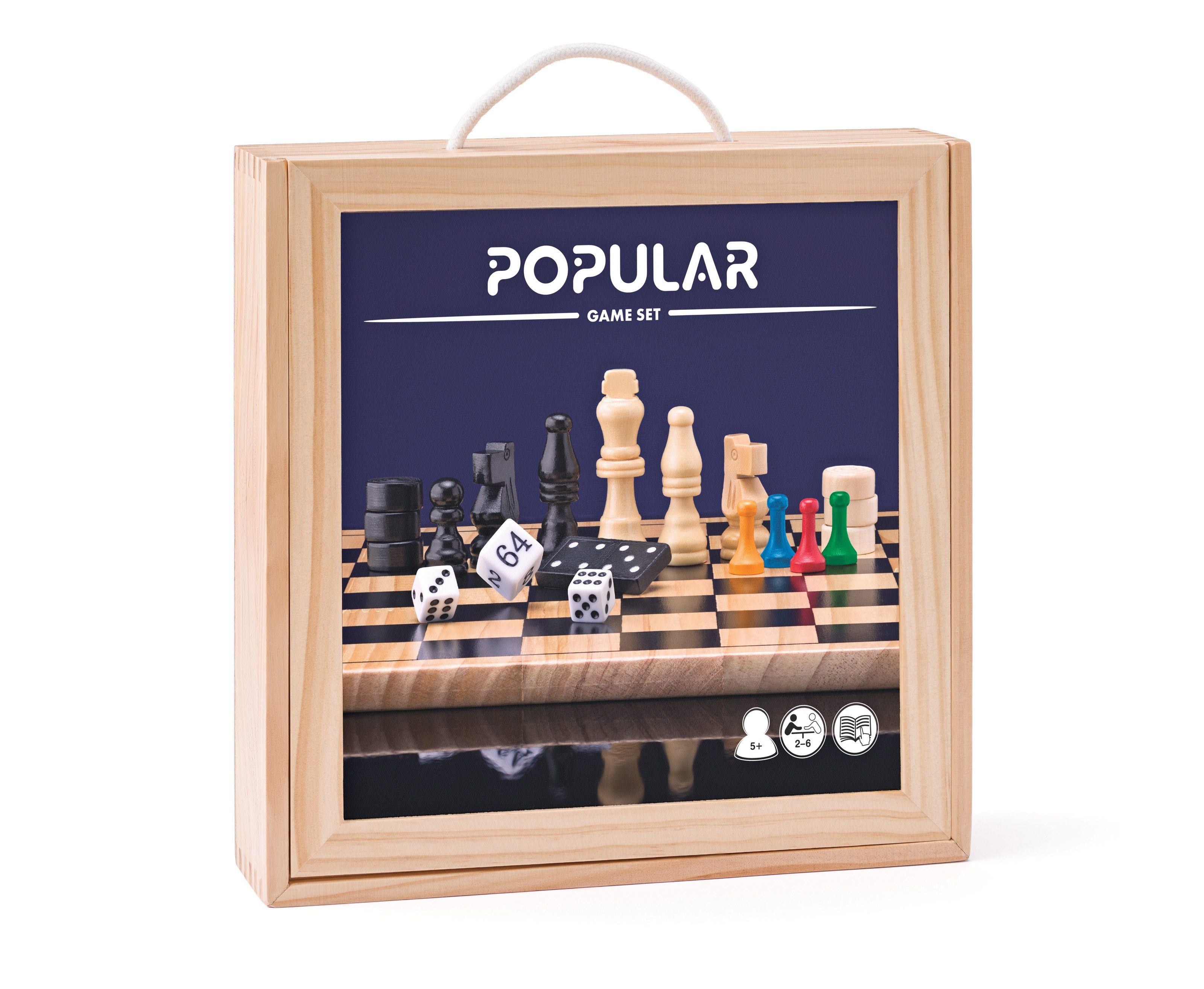 Spielesammlung 92211 Holz - Spielesammlung mit Domino + 6 beliebten Brettspielen