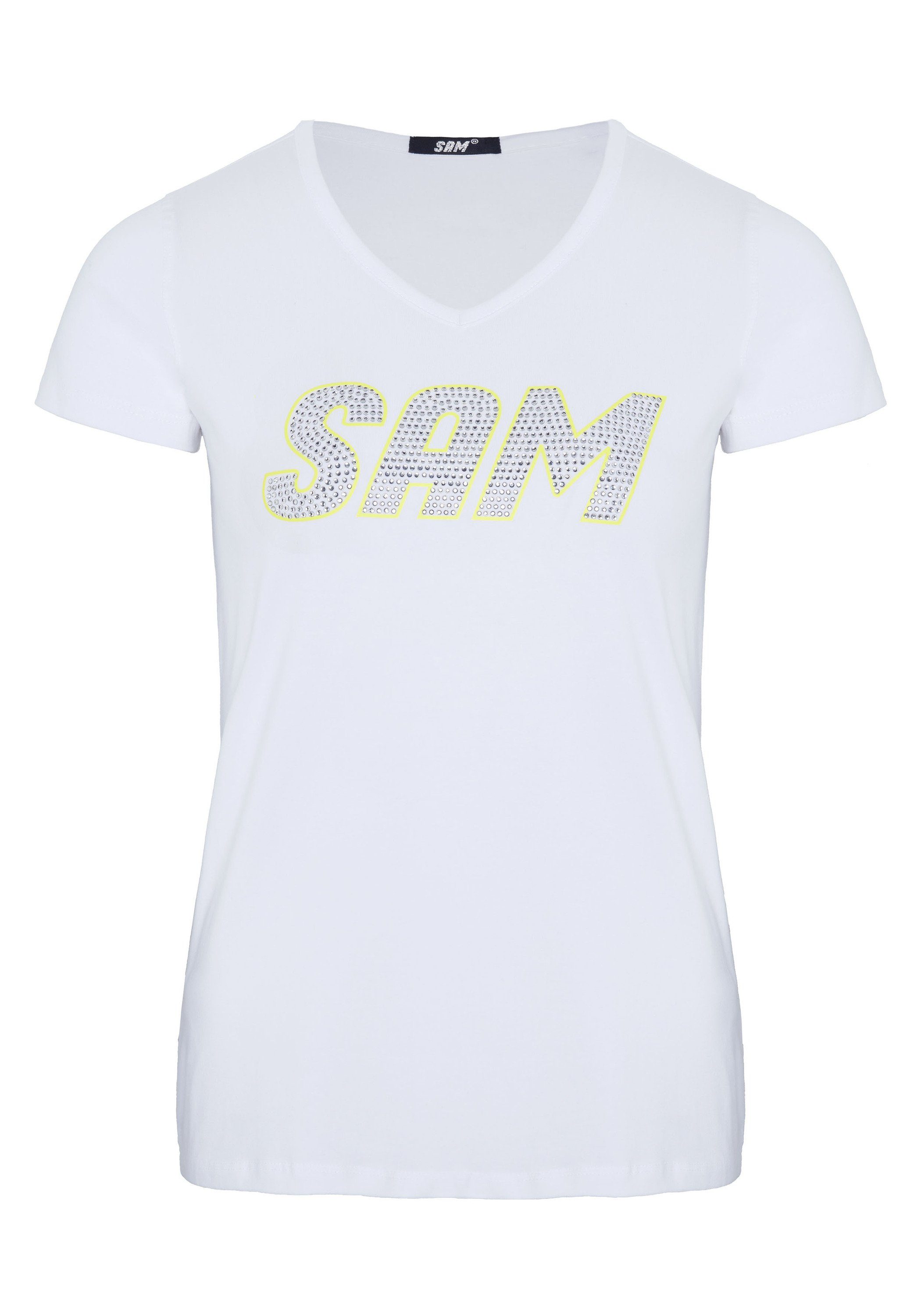 Uncle Sam Print-Shirt mit glitzerndem V-Ausschnitt 11-0601 Bright White