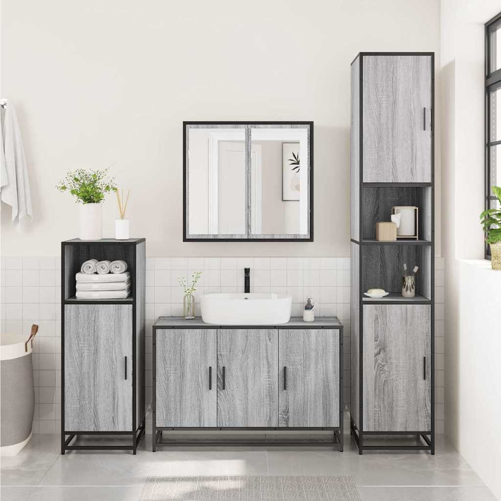 vidaXL Badezimmer-Set Waschbeckenunterschrank Grau Sonoma 90x33x60 günstig online kaufen