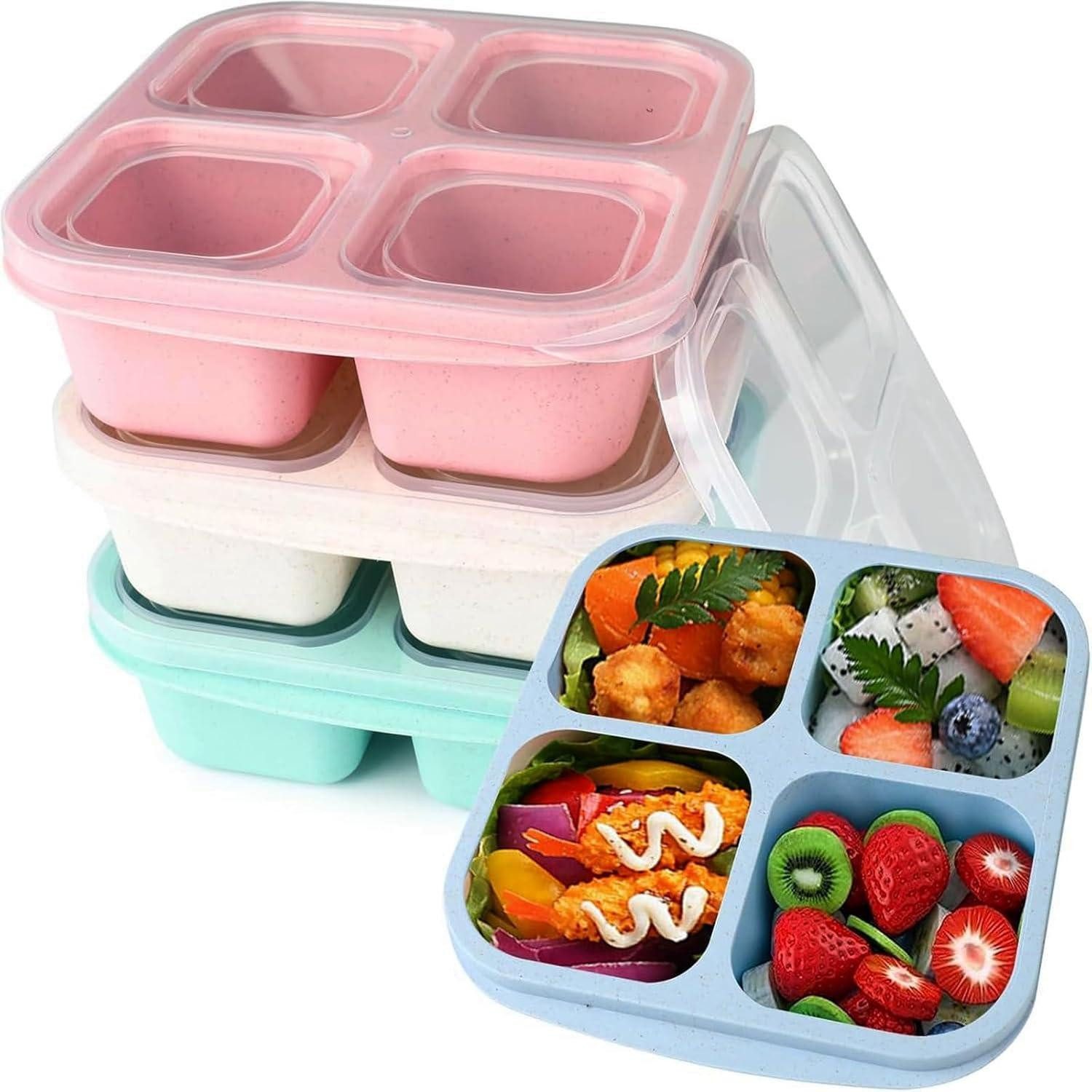 Surflyee Lunchbox Bento Box 4 Fächer 4er Set 600 ml mikrowellenfest wiederverwendbar