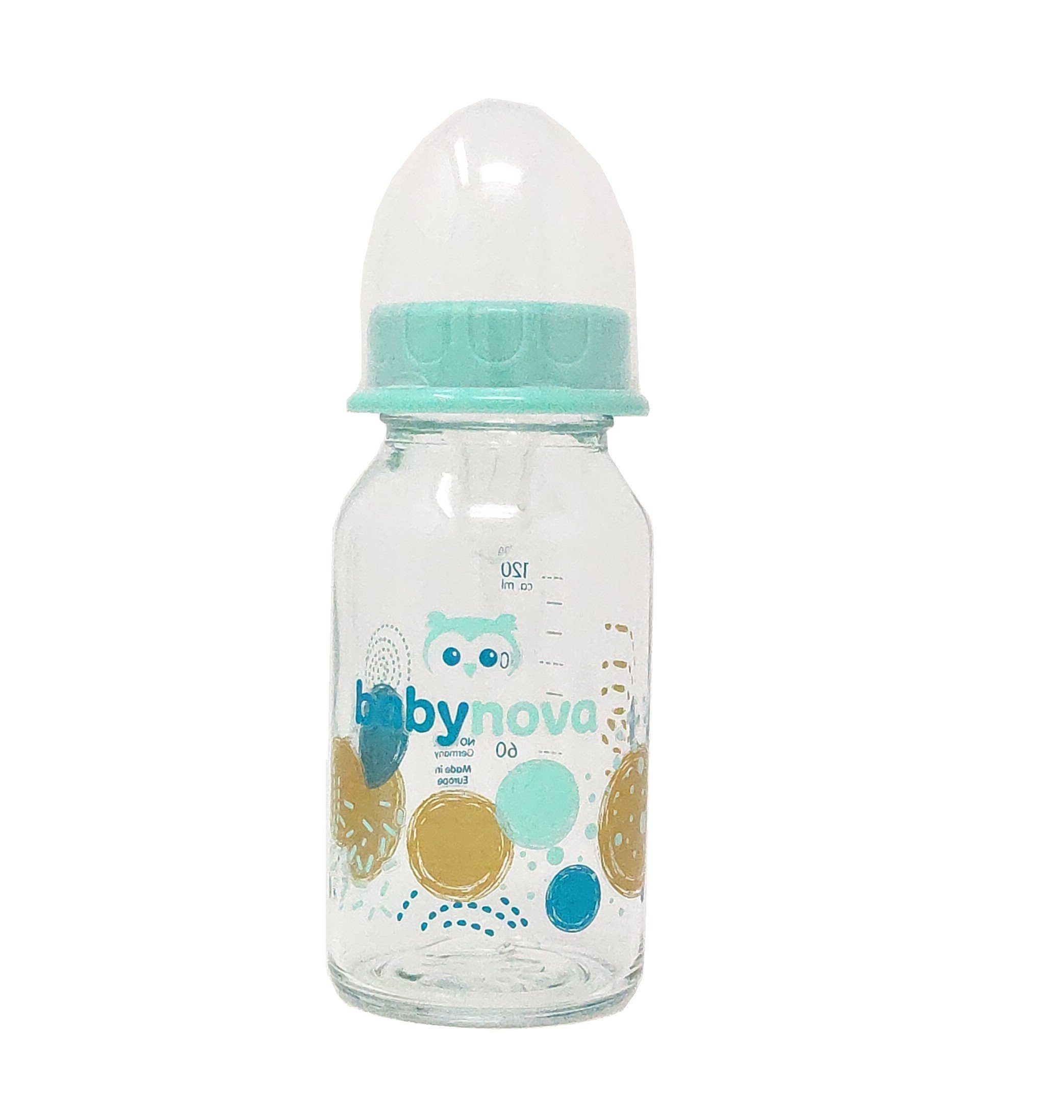 Baby-Nova Babyflasche Schmalhals Standart Glasflasche 120ml Flasche Türkis