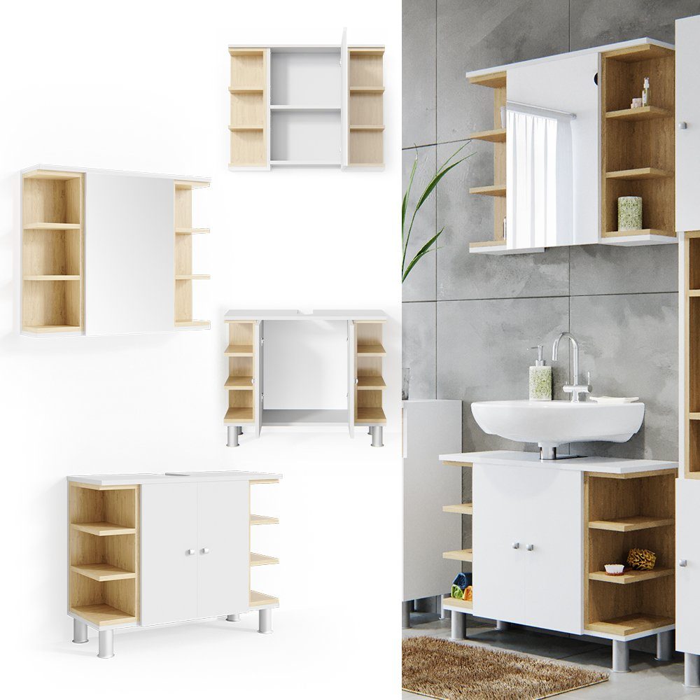 Vicco Badmöbel-Set Aquis, Weiß/Sonoma, 2 Teile, günstig online kaufen