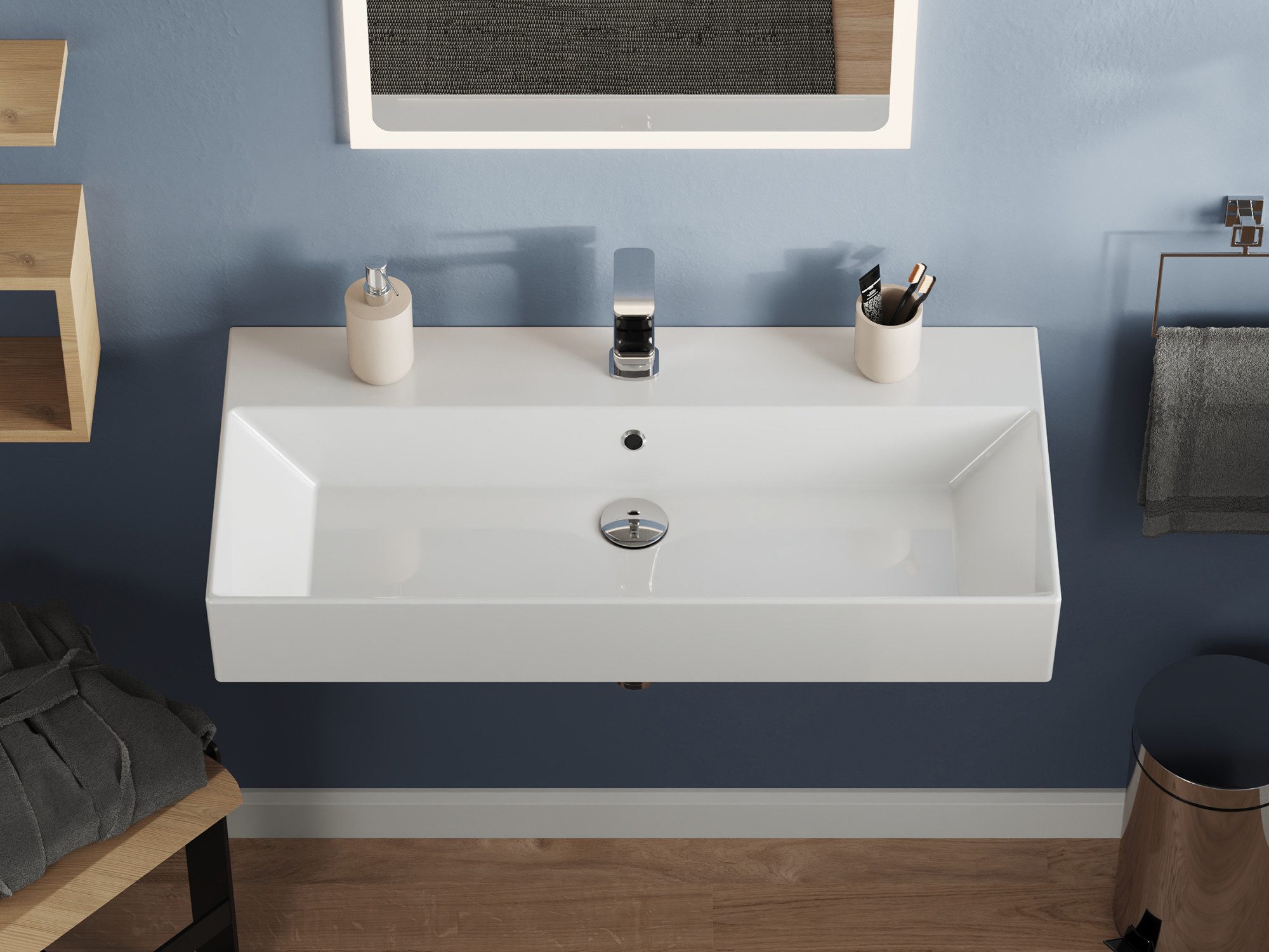 Aqua Bagno Waschbecken Aufsatzwaschbecken 90cm weiß eckig wandhängend Waschtisch