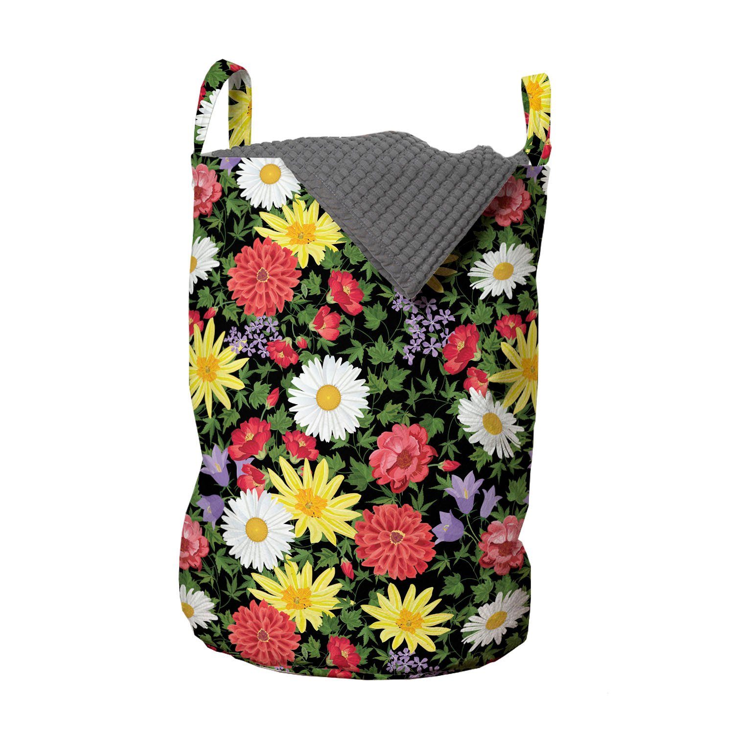 Abakuhaus Wäschesäckchen Wäschekorb mit Griffen Kordelzugverschluss für Waschsalons, Blume Buntes Frühlings-Blumen-Hochblatt