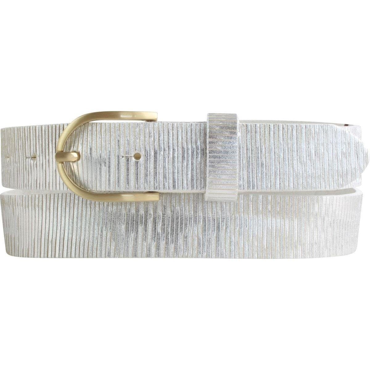 BELTINGER Ledergürtel Damengürtel Metall-Optik aus Vollrindleder 3 cm - Damen-Gürtel Metalli Weiß, Gold