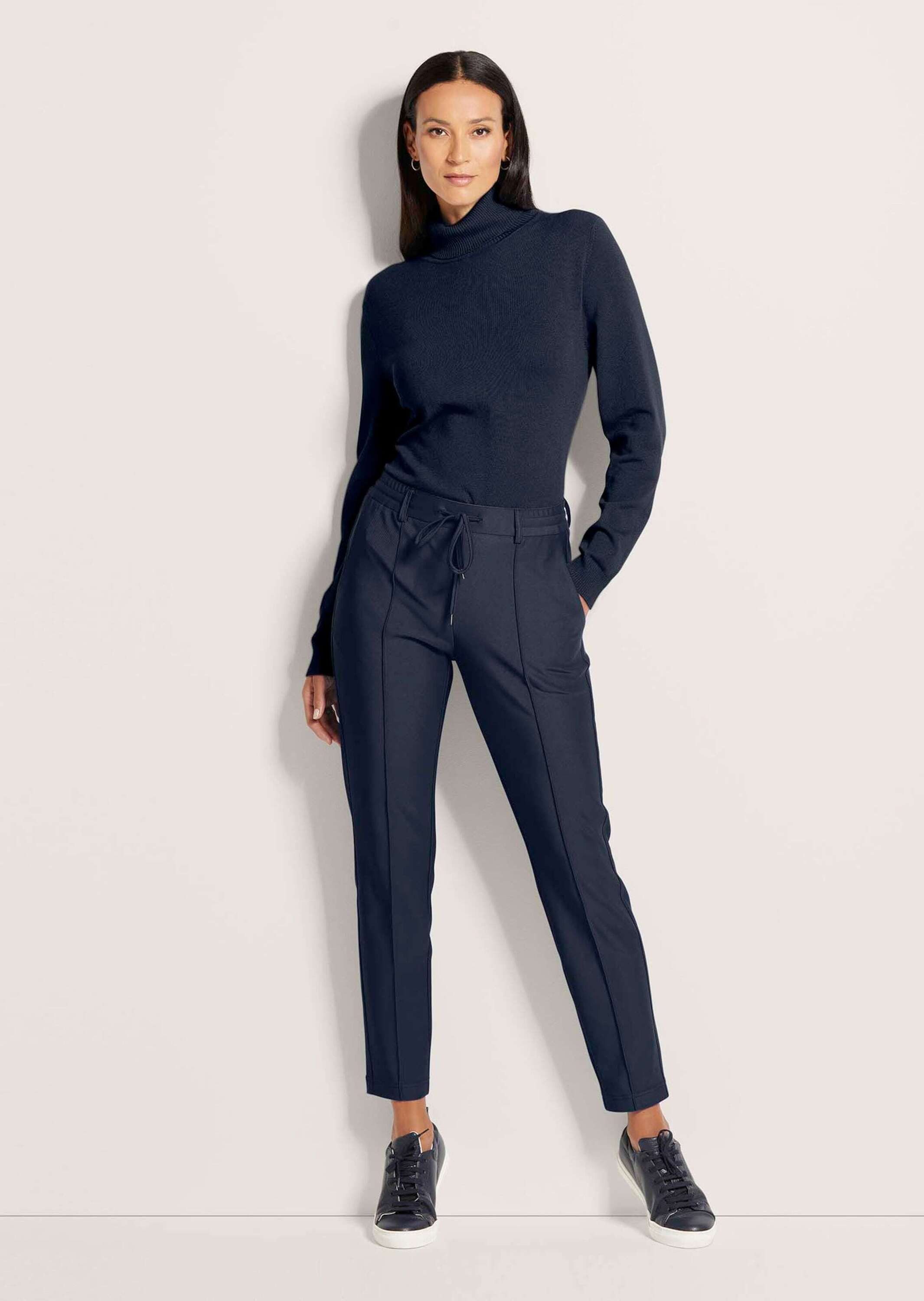 MADELEINE Stoffhose Stretchhose mit Tunnelzug Gerade, knöchellange Hose mit Gürtelschlaufen