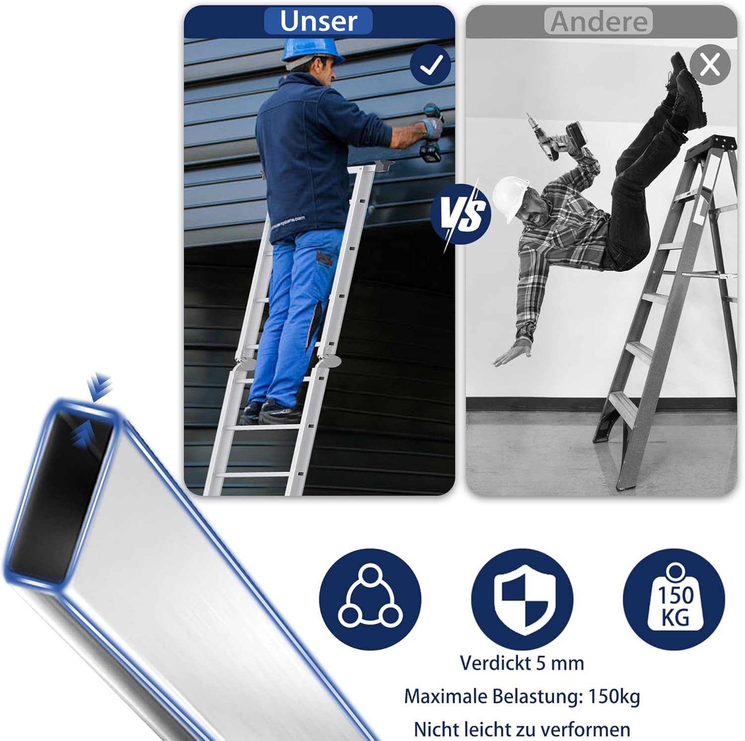 FIVMEN Teleskopleiter Multifunktionsleiter Mehrzweckleiter Aluminium mit Plattform – Bild 3 von 5
