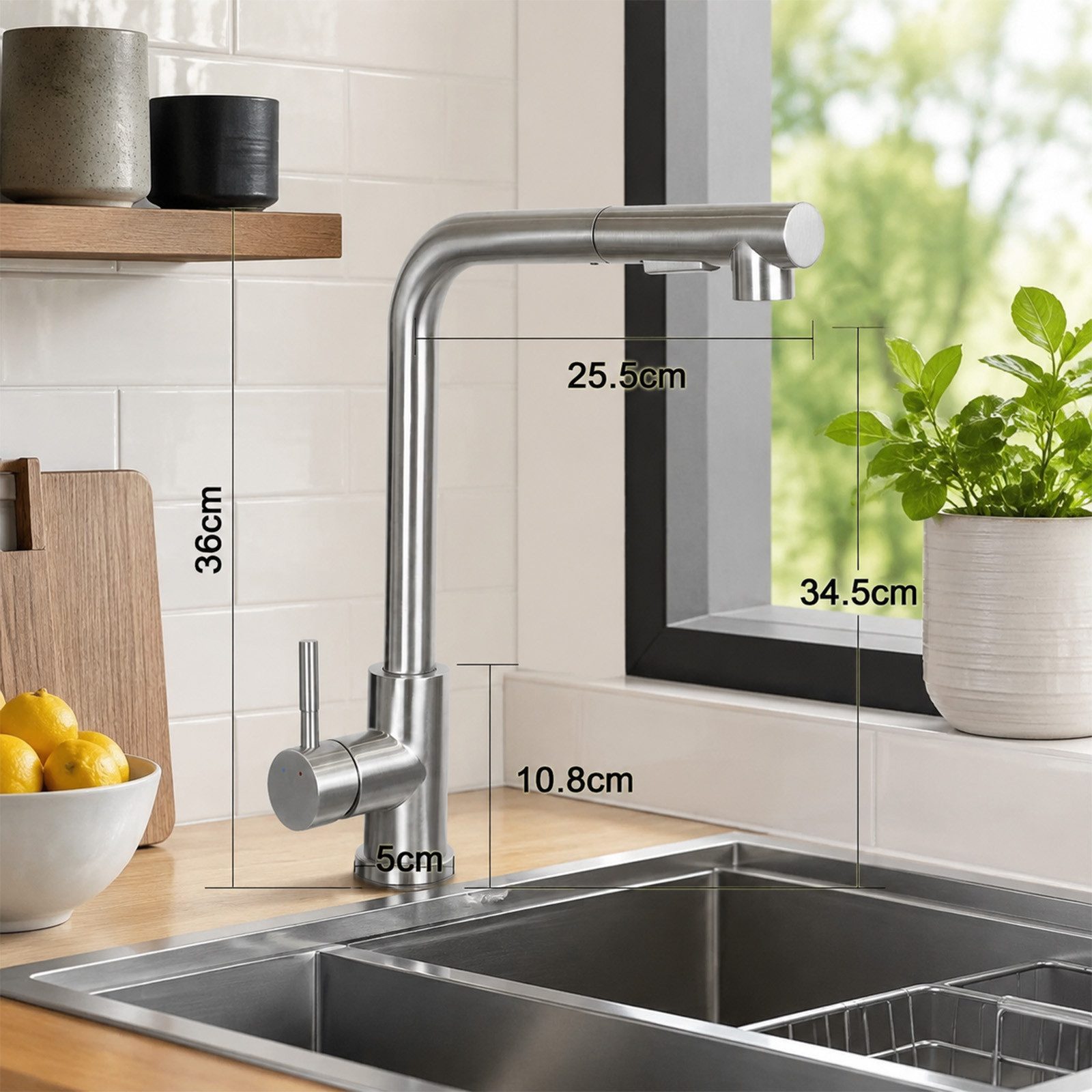 Ledklang Spültischarmatur Edelstahl 360° drehbar Ausziehbarer Brause 2 Strahlarten Küchenarmatur (1-St) für Einhebelmischer Mischbatterie Wasserhahn Küche – Bild 3 von 5