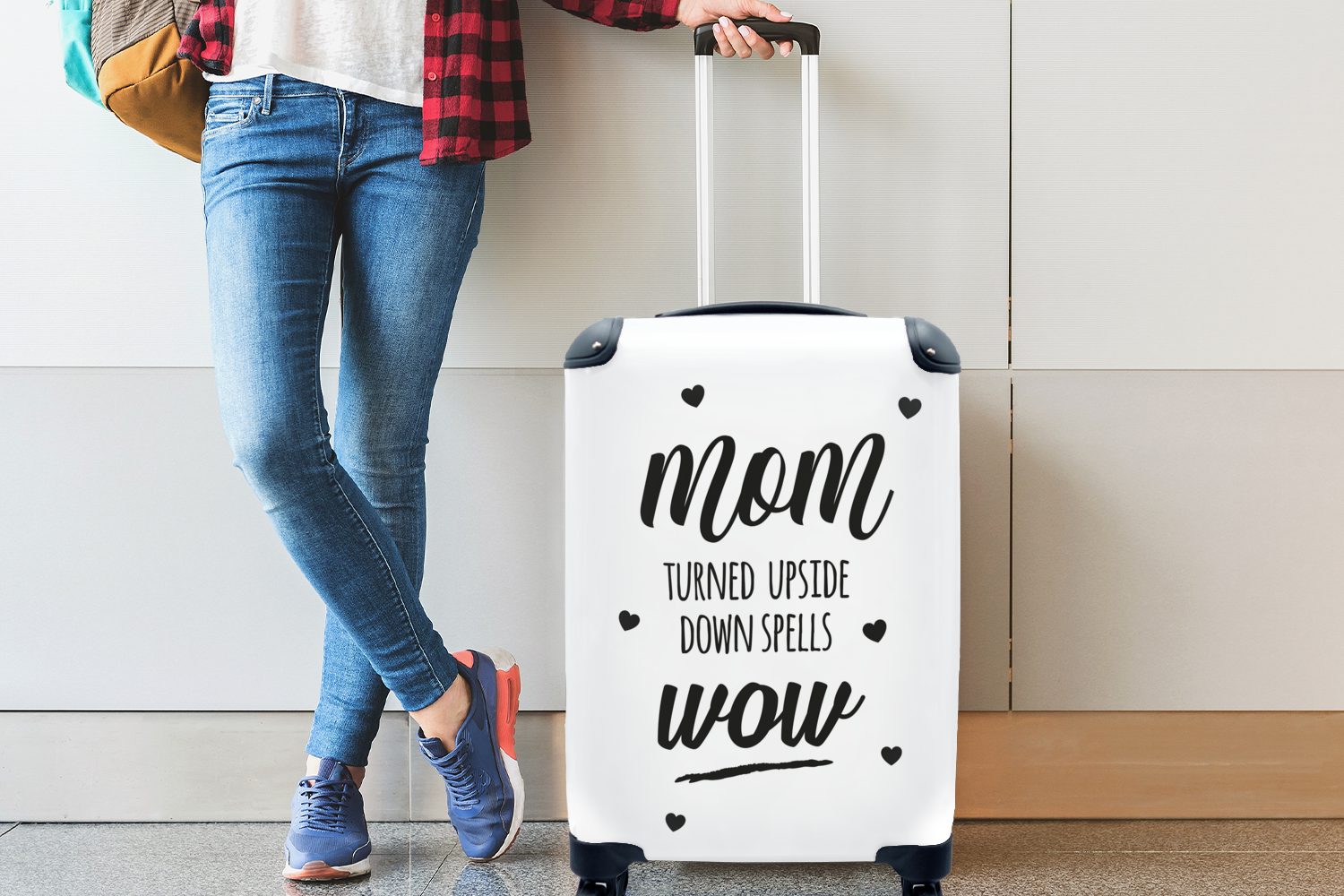 - Handgepäck MuchoWow 4 Handgepäckkoffer mit Reisetasche für Reisekoffer Muttertag Ferien, und Schwarz rollen, Rollen, Weiß, Trolley,