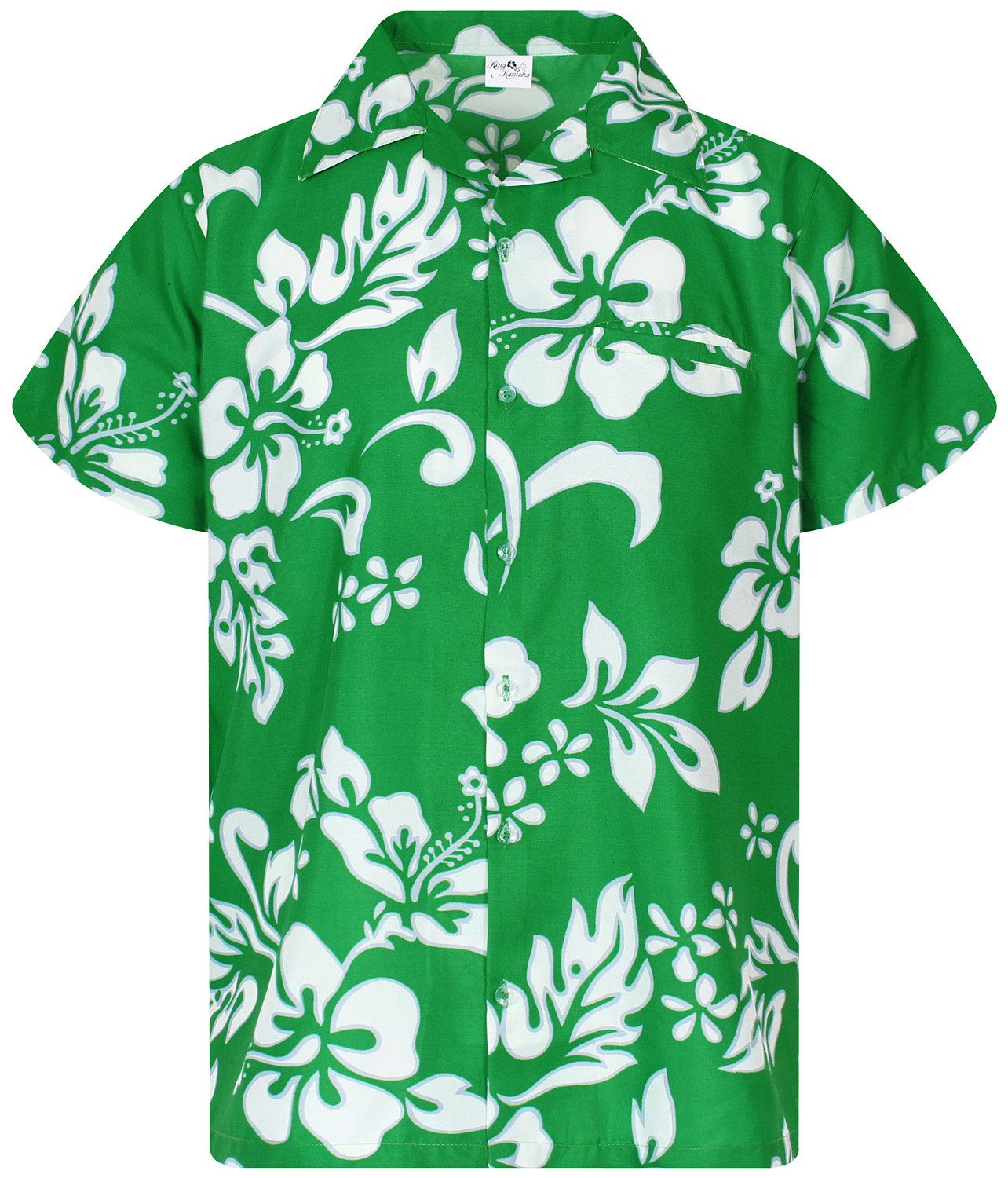King Kameha Hawaiihemd "Hibiscus" Funky Hawaii-Hemd Herren Kurzarm Front-Tasche Stylish